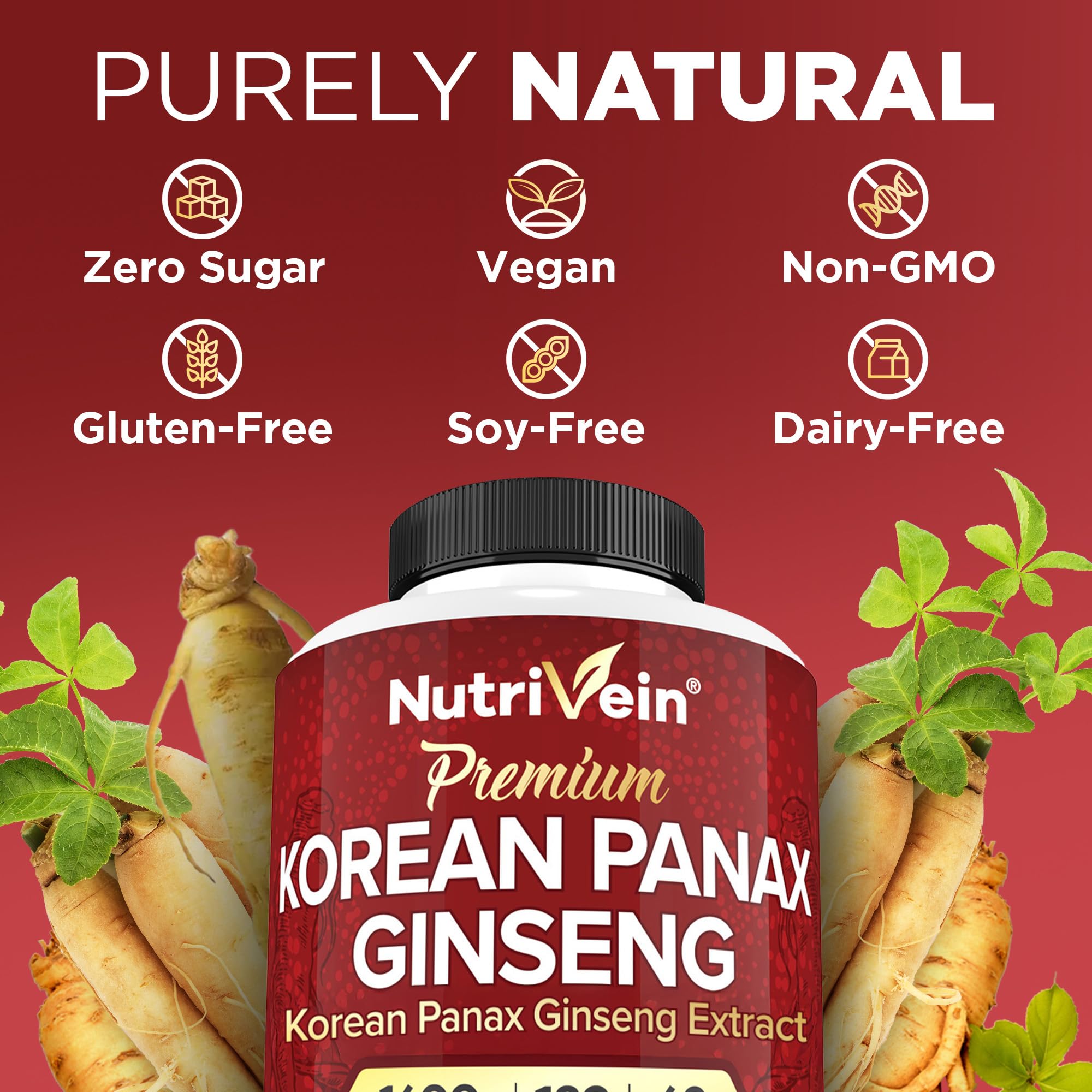 Close-up of ginseng label and ingredients on bottle