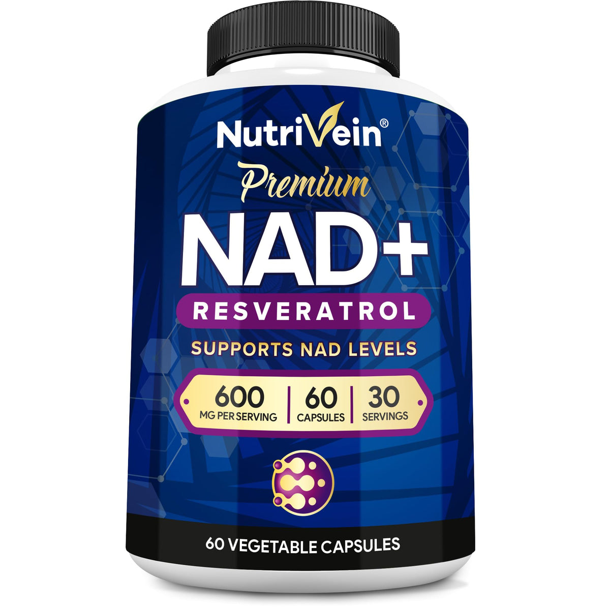 Nutrivein NAD+ Resveratrol 600 mg bottle – 30 servings hero image