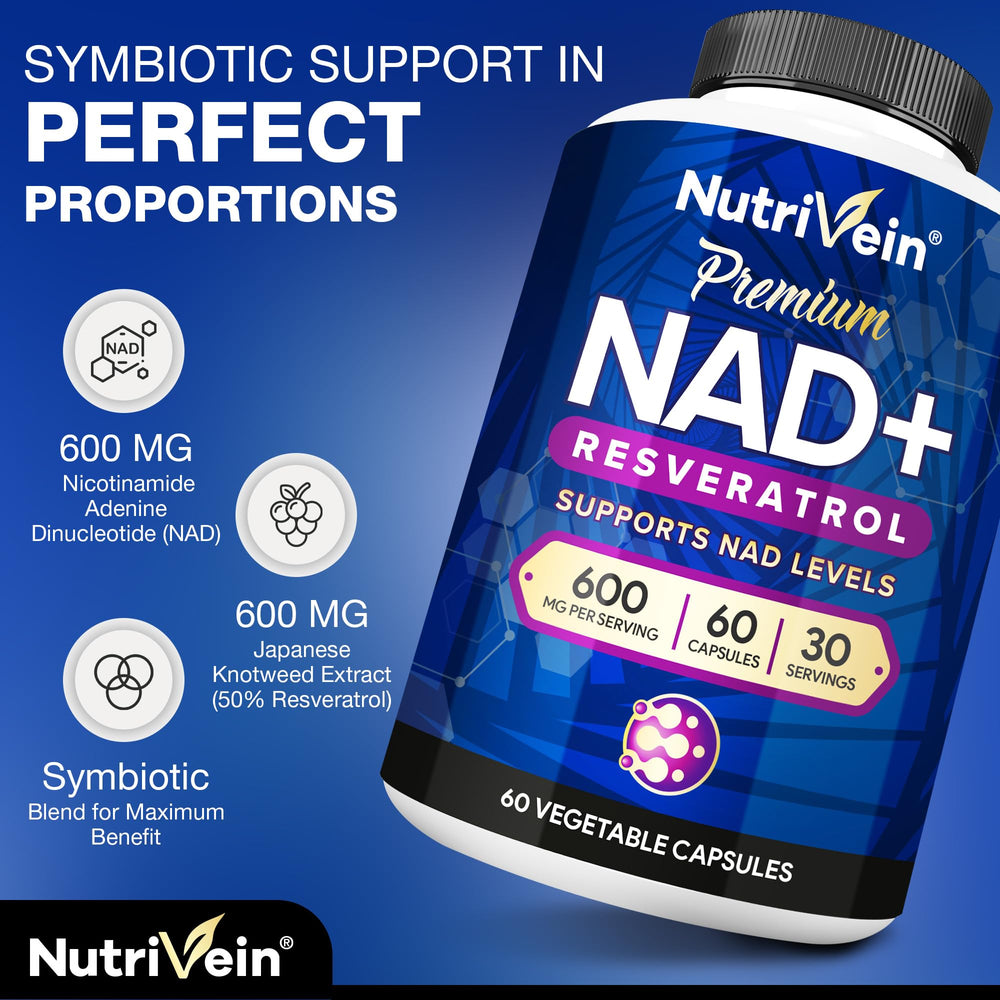 Product label showing NAD+ Resveratrol details
