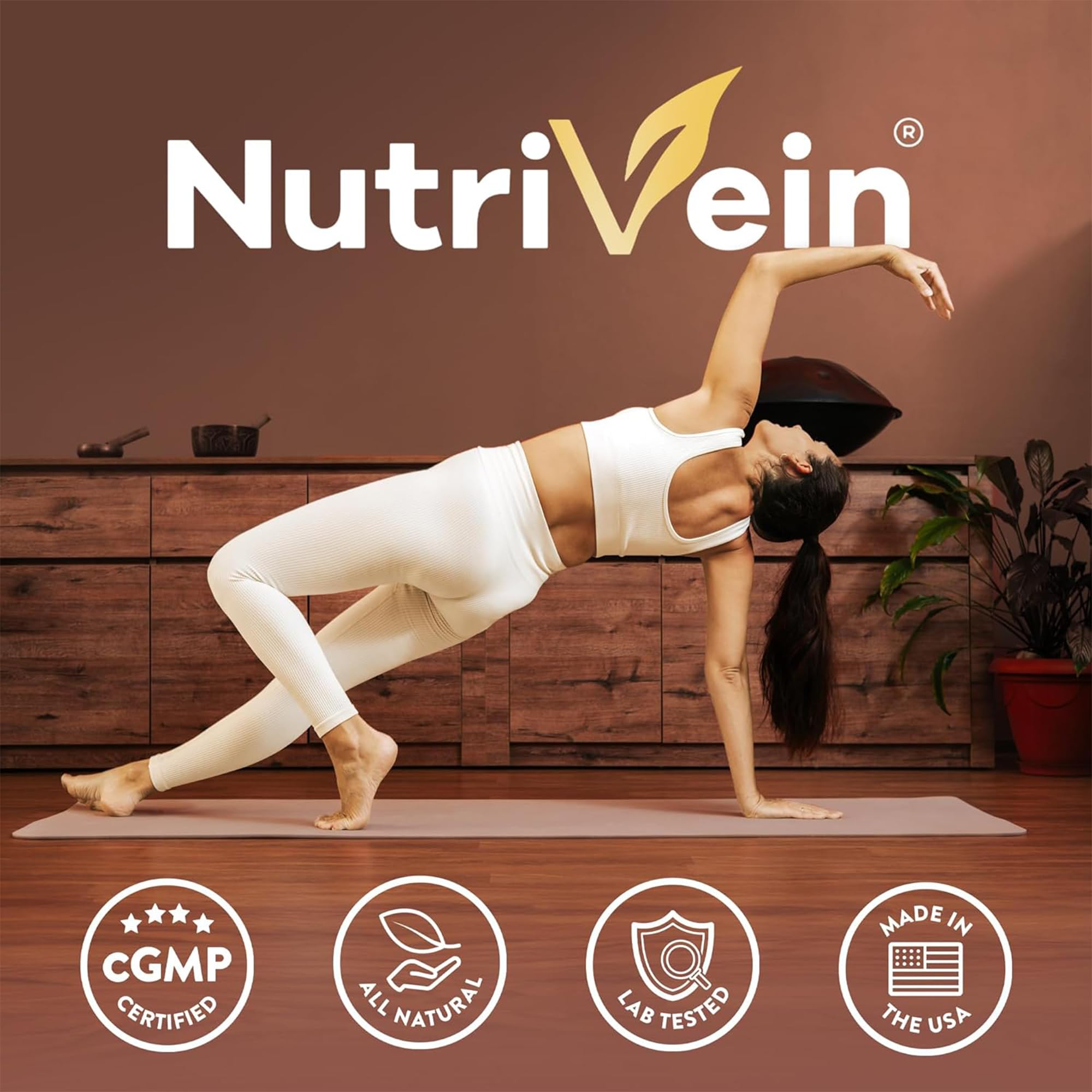 Lifestyle image of a person taking Nutrivein mushroom supplement