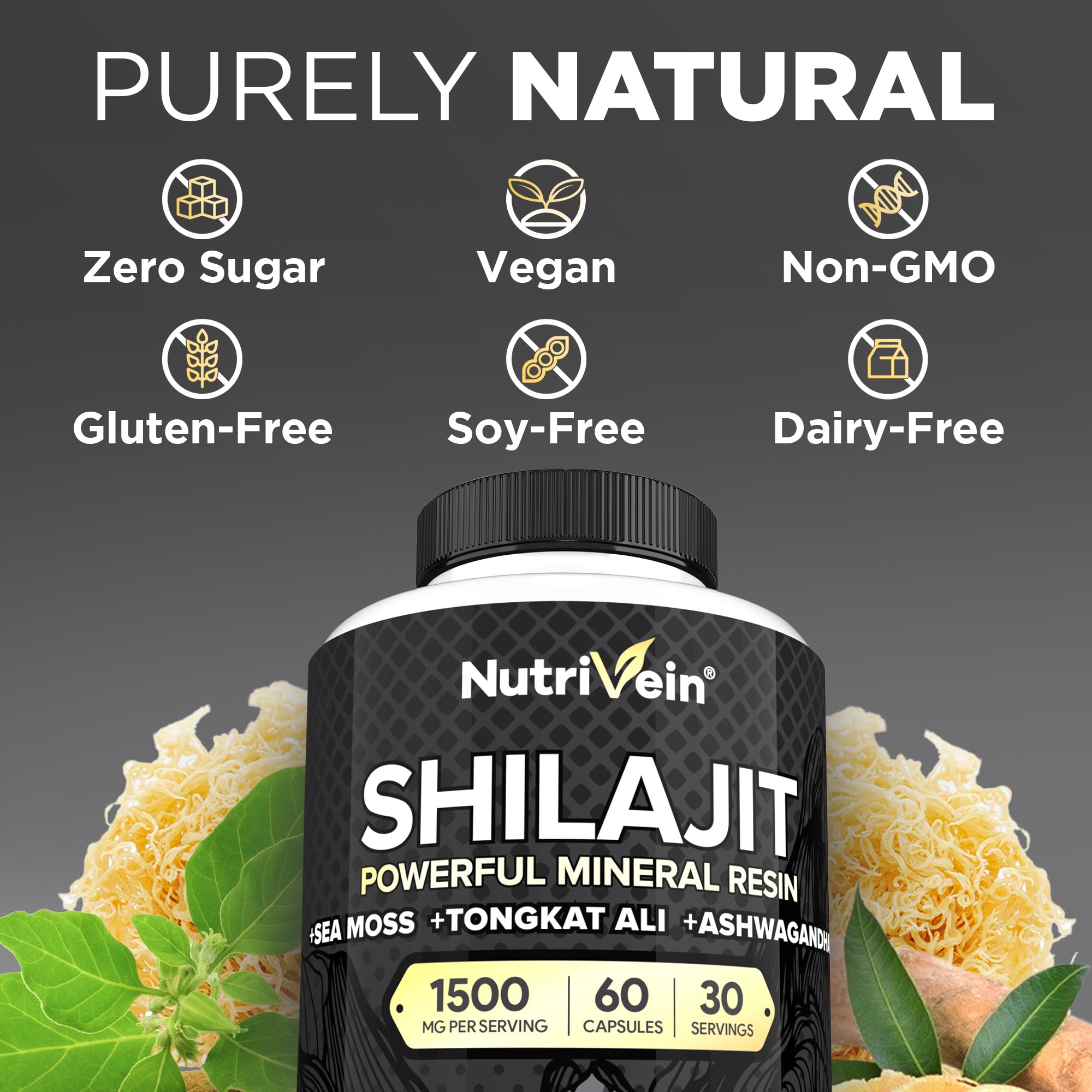 Nutrivein Shilajit resin jar closeup reveals mineral-rich resin profile.