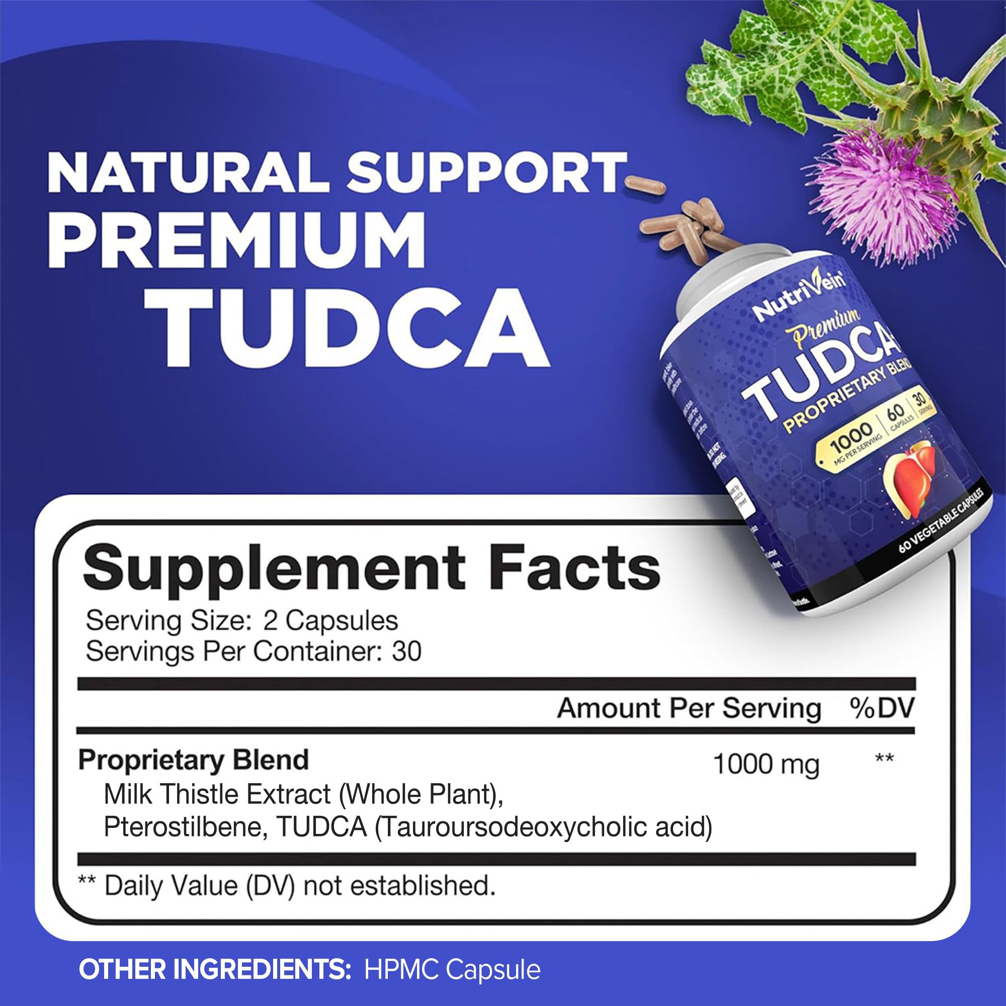 Product label for Nutrivein TUDCA+ Liver Support 1000mg