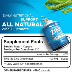 Close-up of Nutrivein Zinc Gluconate 100mg capsules
