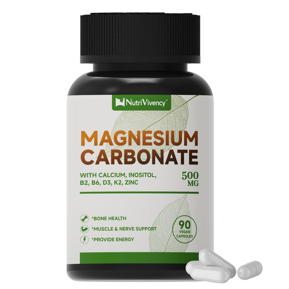NutriVivency front label showing magnesium carbonate 500mg benefits