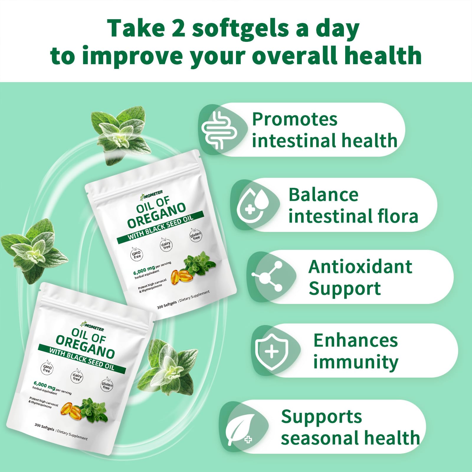 Two-capsule daily serving of Nutrivora oregano oil capsules