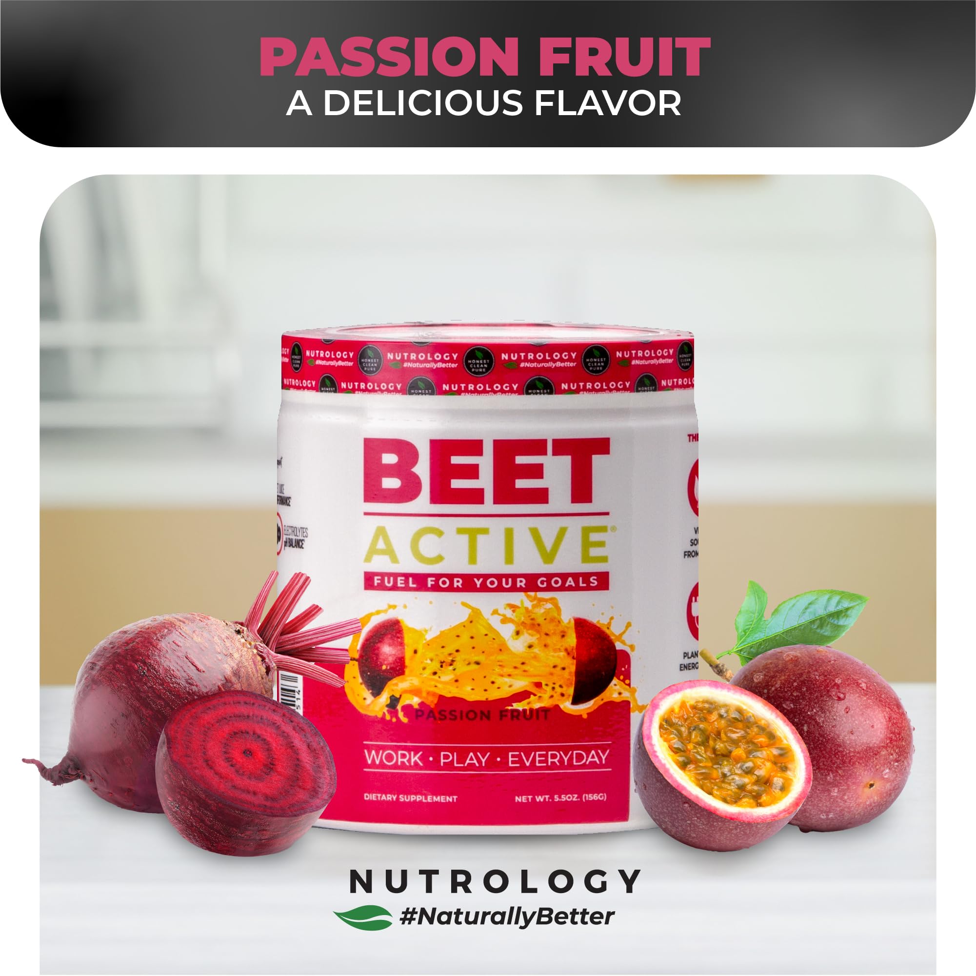 Nutrology Beet Active serving scoop ready to shake.