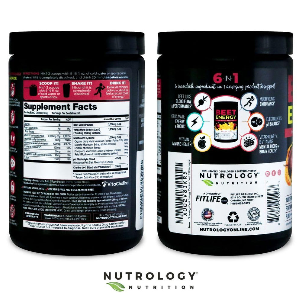 Nutrology Beet Energy O2 passion-fruit flavor note conveys refreshing aroma during workouts