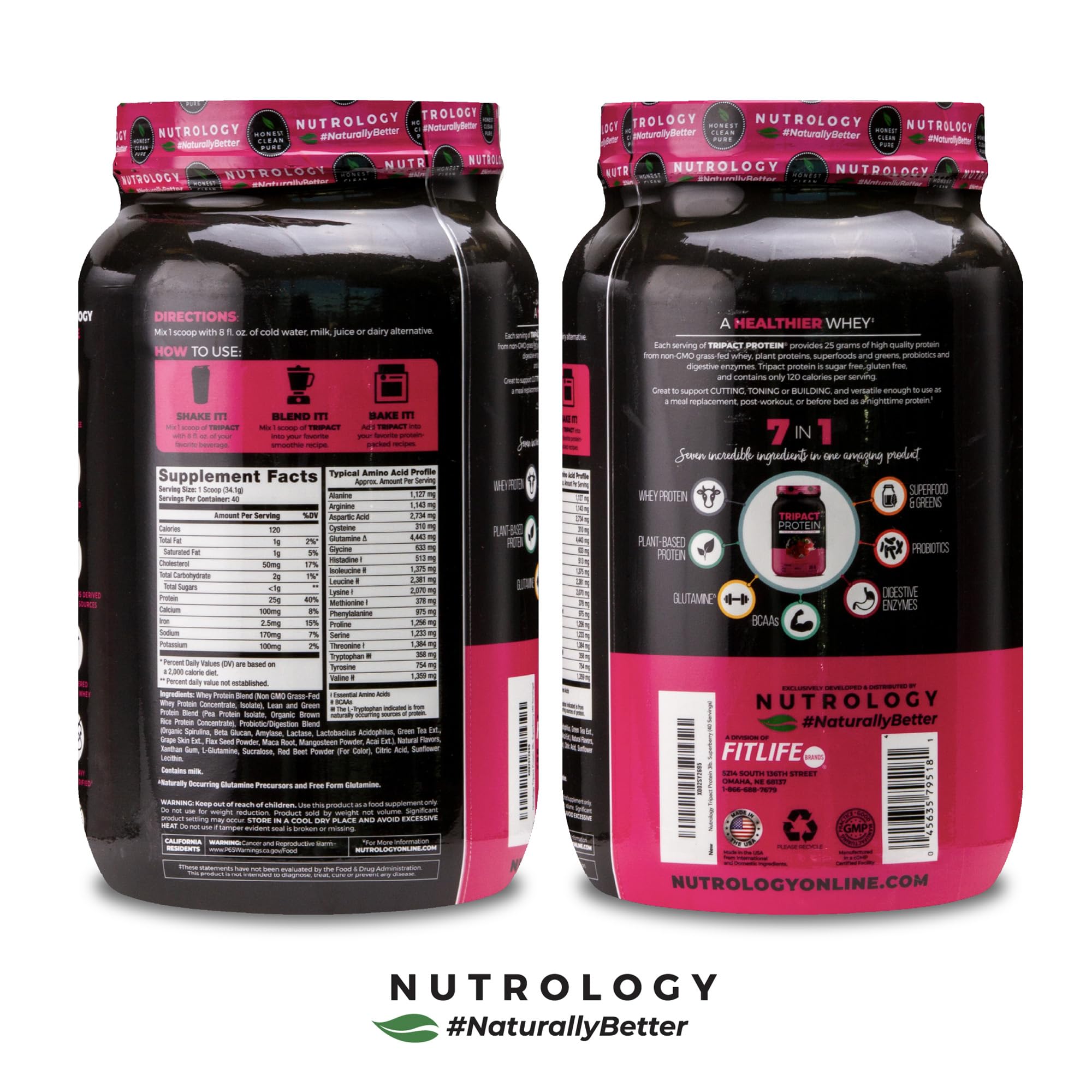 Nutrology TRIPACT pre/post-workout scene demonstrates versatile use cases.