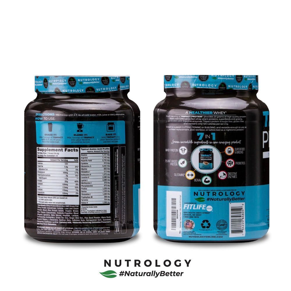 Nutrology TRIPACT probiotics-digestive-enzymes bottle suggests gut health support