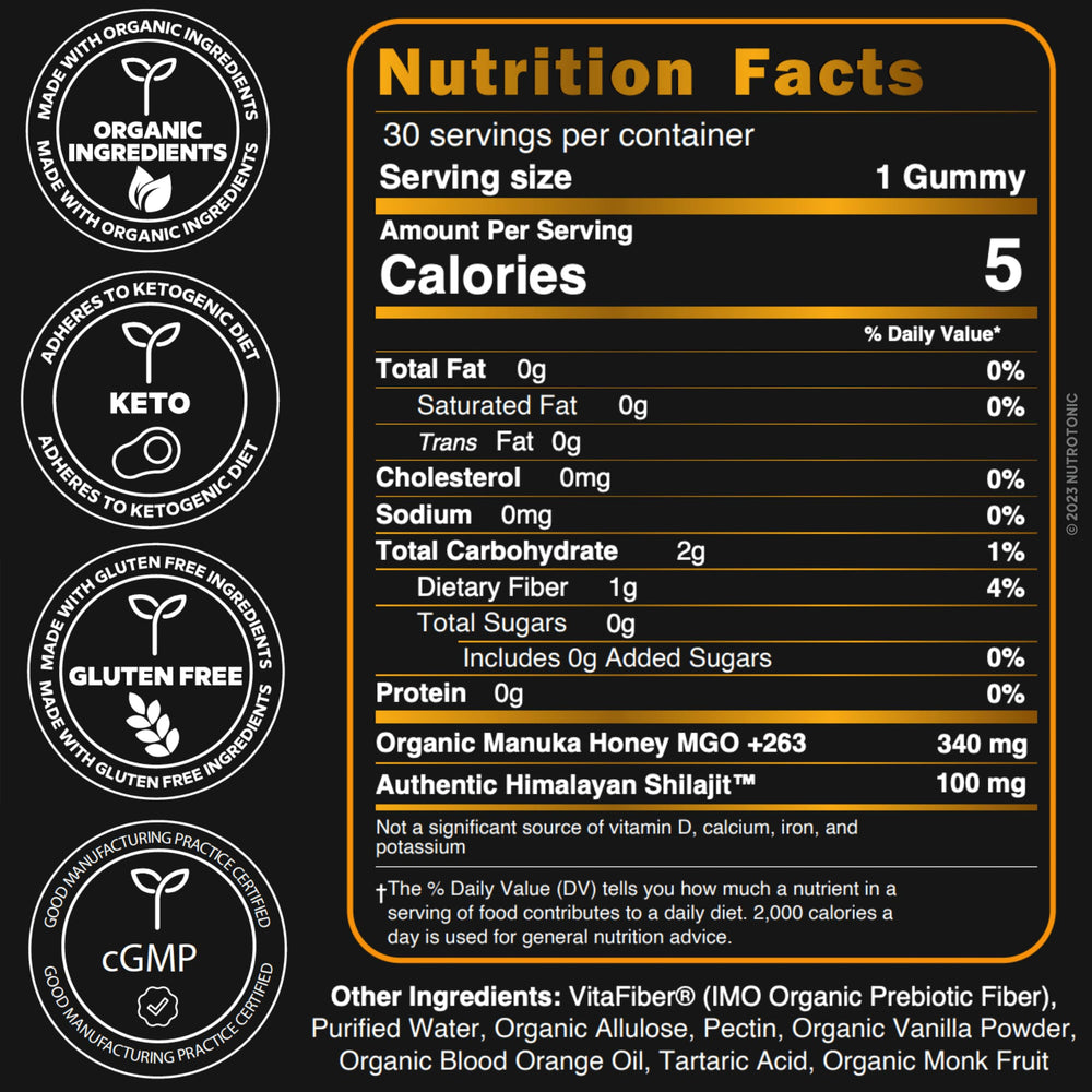 Back view of NutroTonic Shilajit Gummies packaging