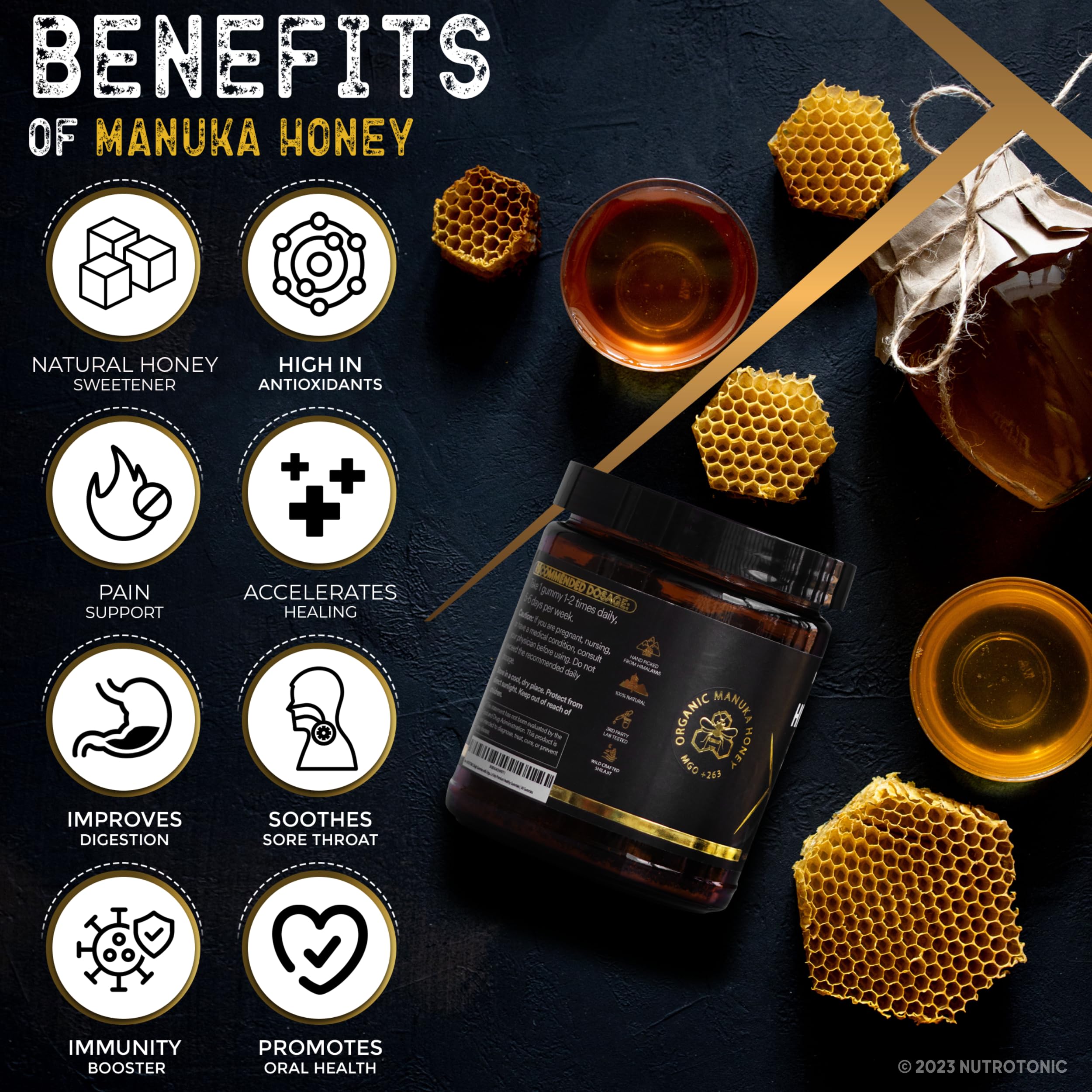 Gummies with Manuka honey imagery