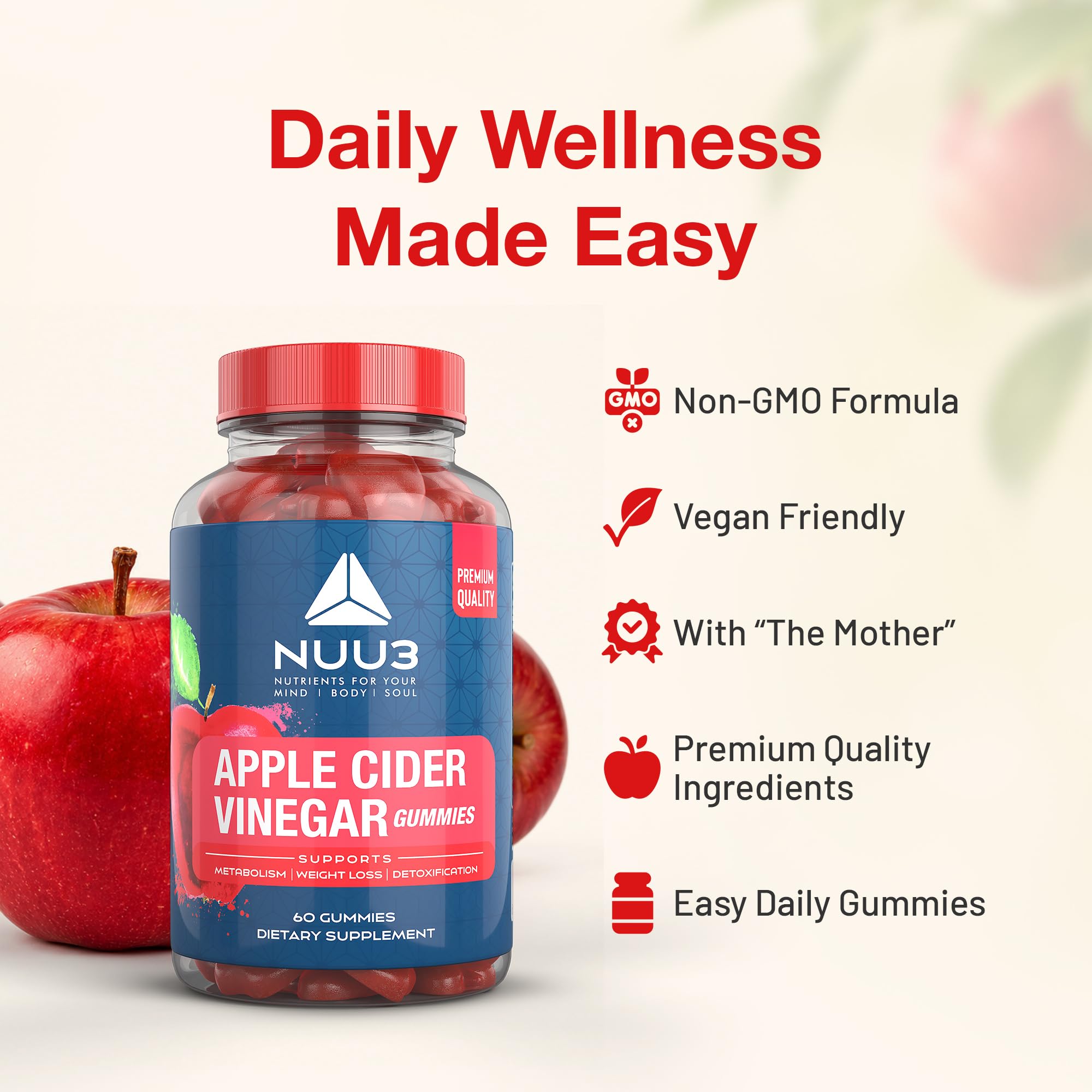 NUU3 gummies next to coin for scale to show compact, travel‑friendly size