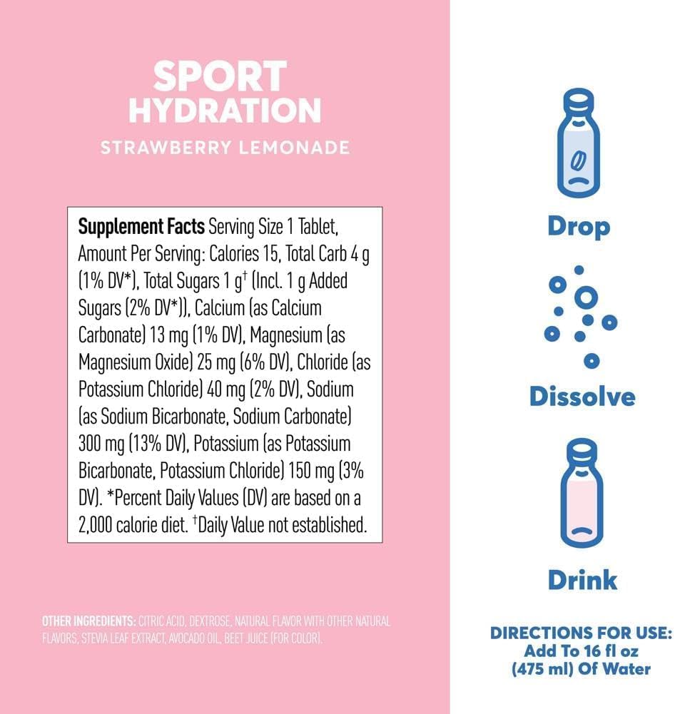 Nuun Active Strawberry Lemonade packaging beside a glass of water