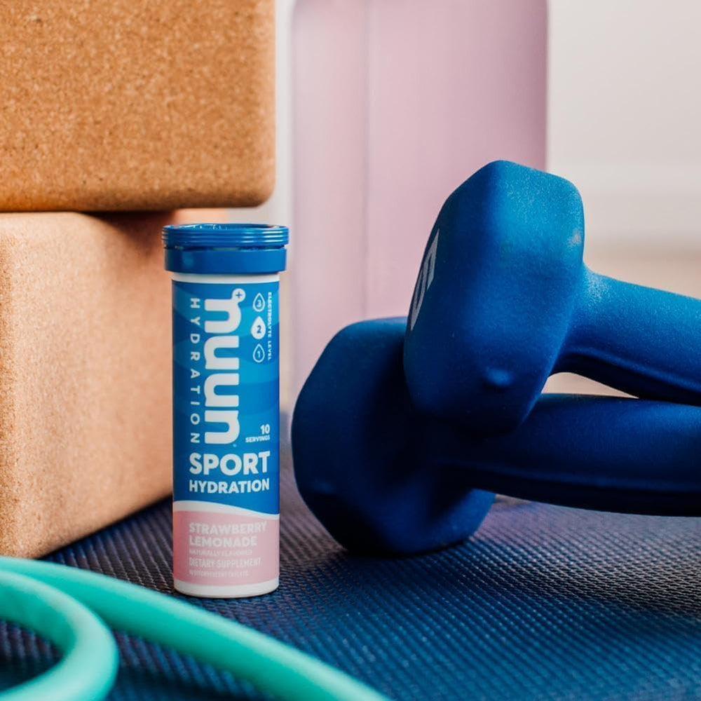 Lifestyle shot with water and Nuun tablets