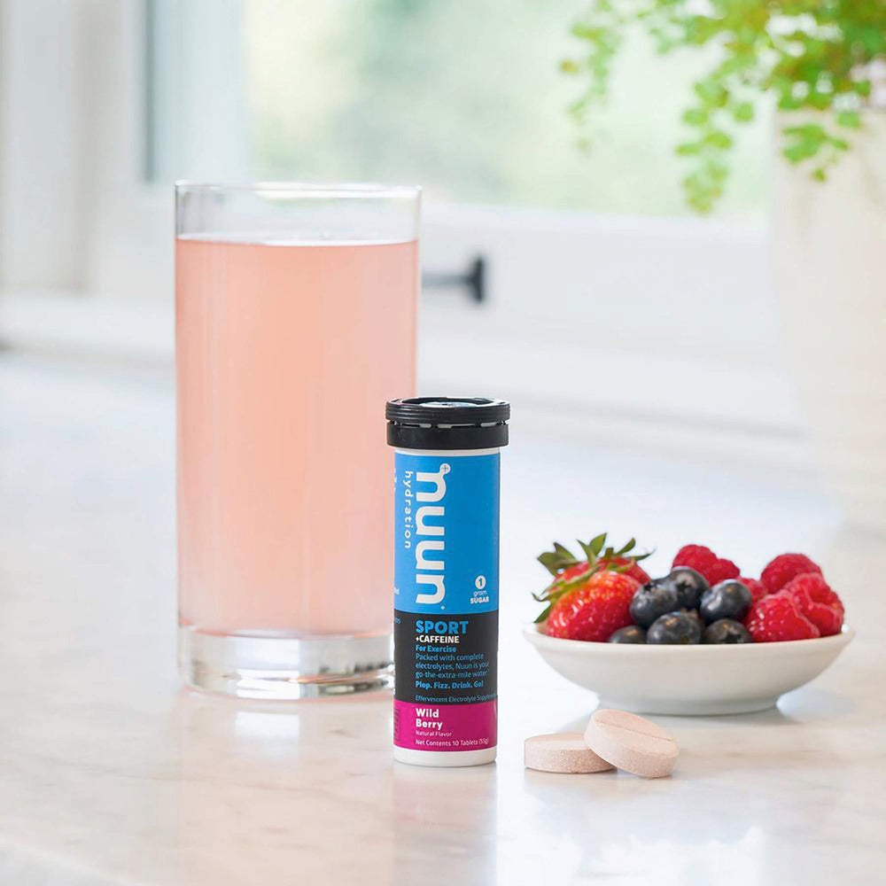 Nuun Energy Wild Berry packaging emphasizes vegan and gluten-free formulation.