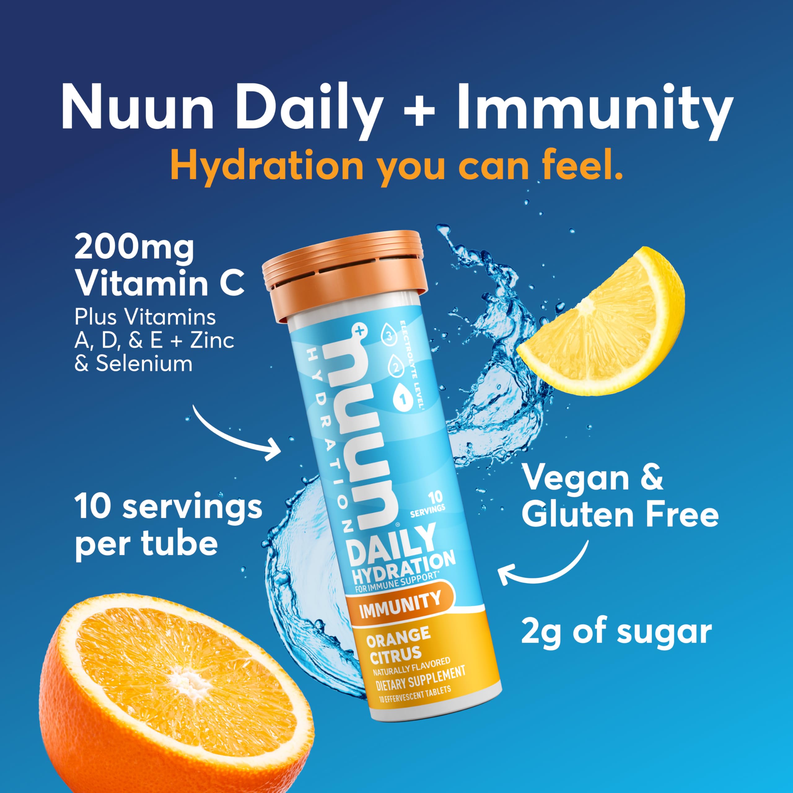 Close-up of Nuun Immunity Orange Citrus tube label