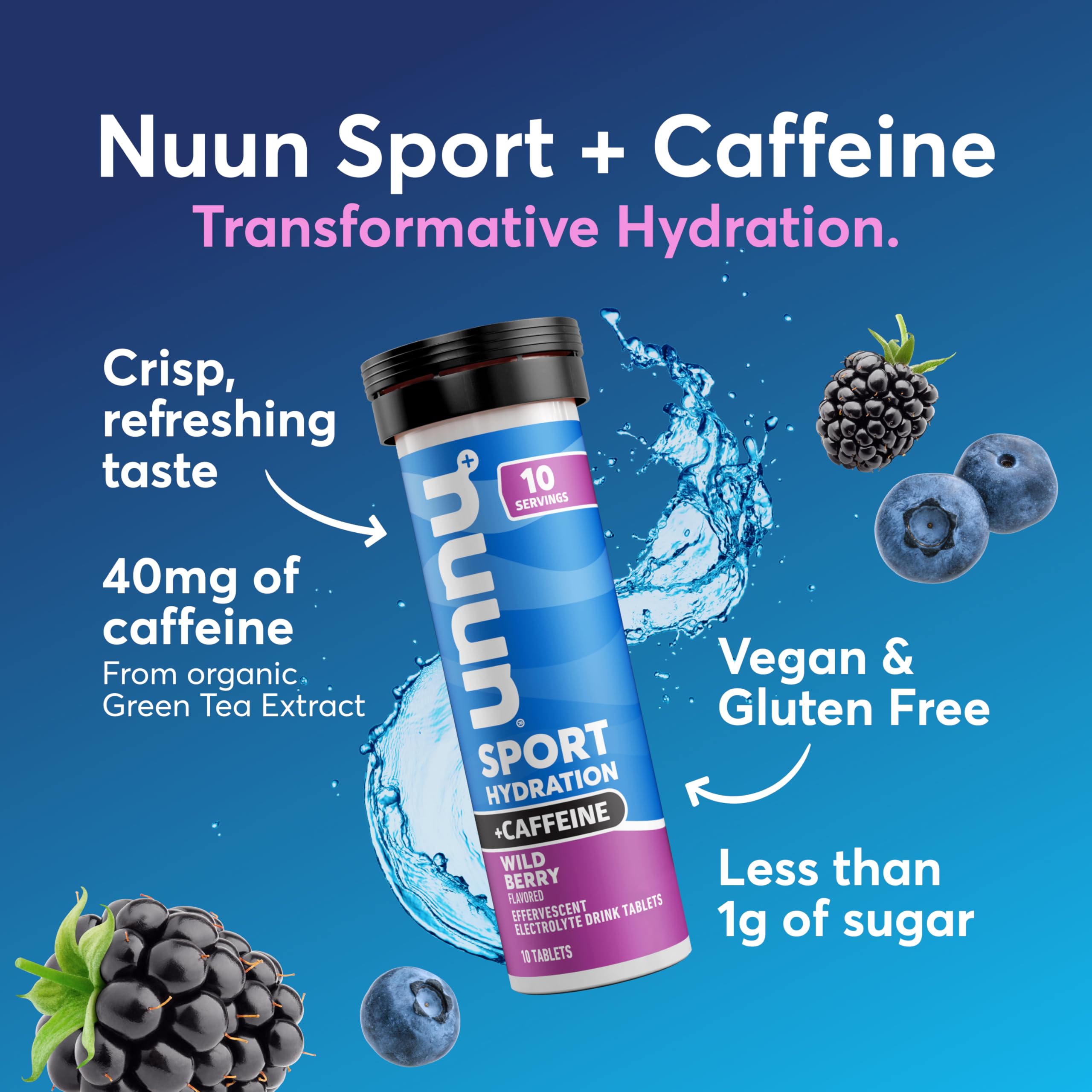 Close up Nuun Sport electrolyte tablets in Wild Berry flavor