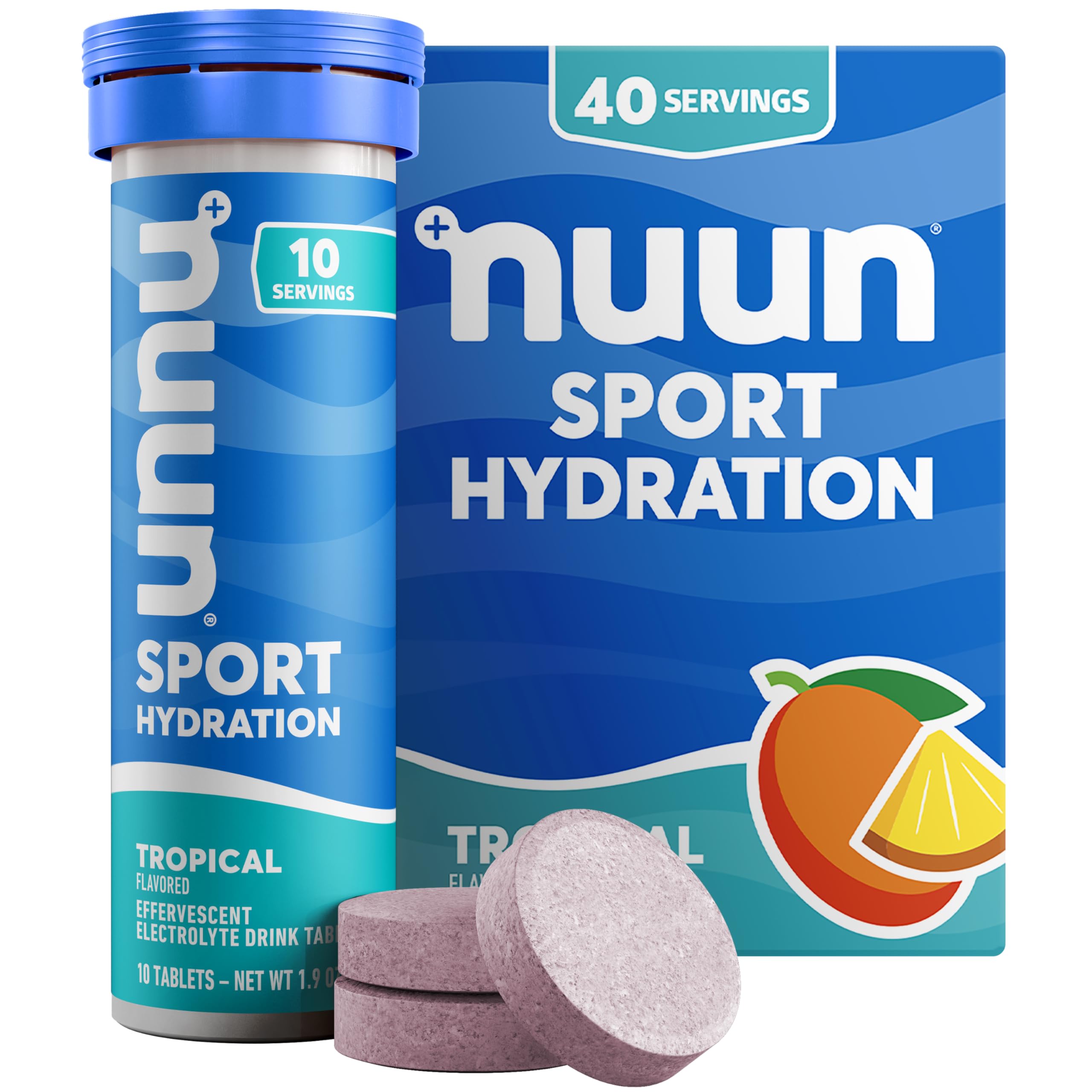 Nuun Sport Tropical electrolyte tablets in a pack for on-the-go hydration during workouts