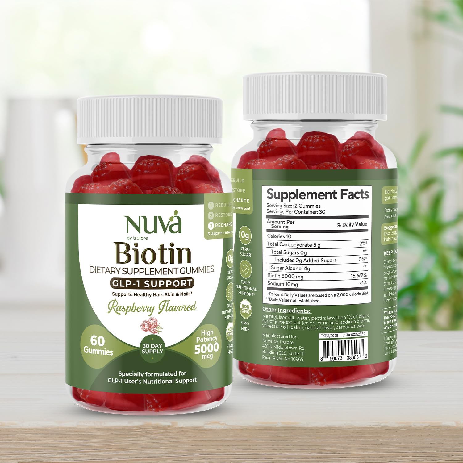 NuVa Biotin Gummies Raspberry serving size and directions