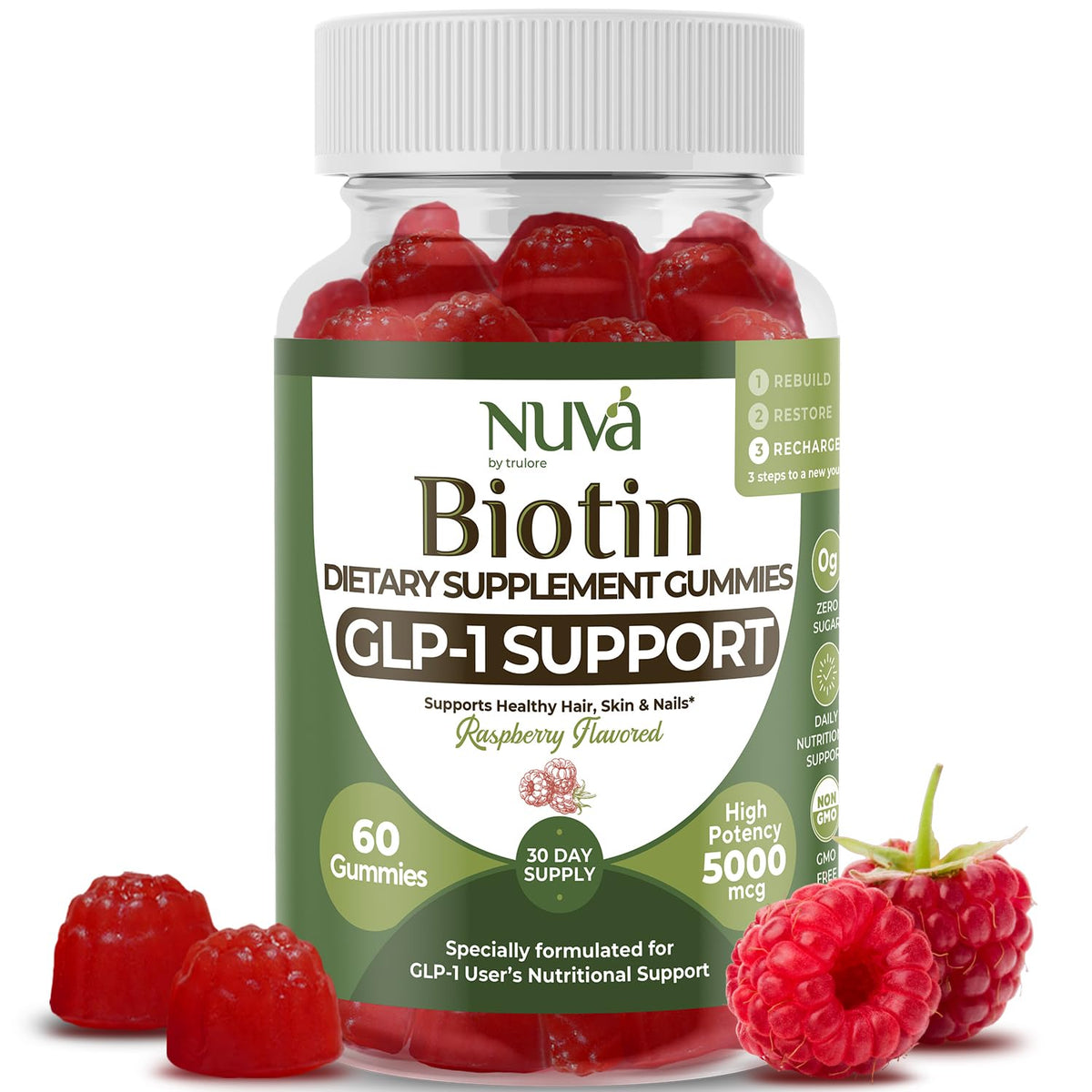 NuVa by Trulore Biotin Gummies Raspberry flavor bottle front