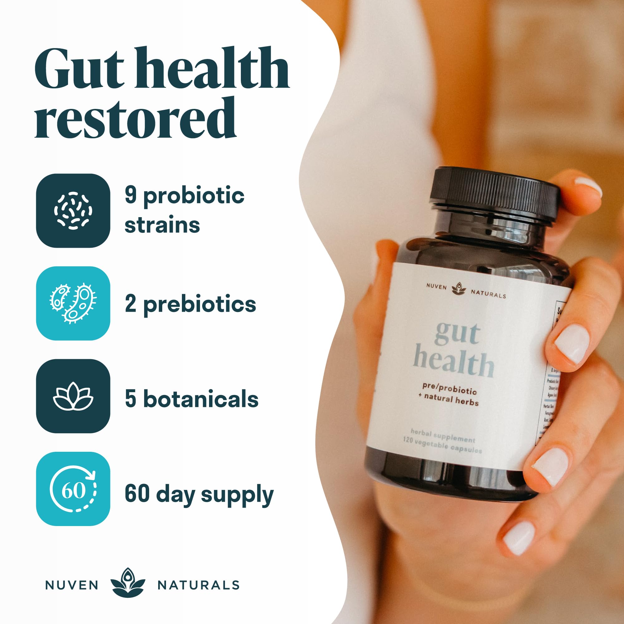 Capsules of Nuven Naturals gut health supplement