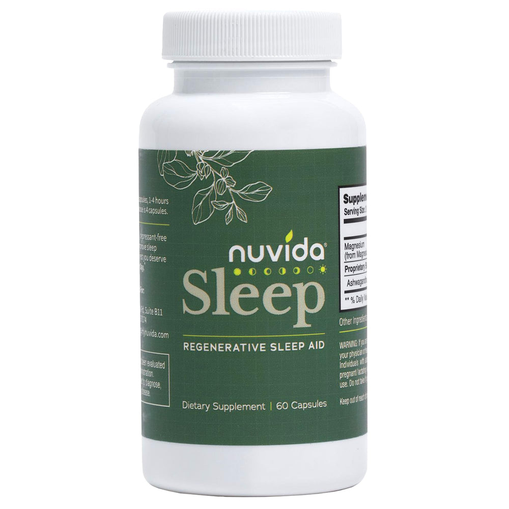 Nuvida Sleep Regenerative Sleep Aid bottle and packaging on a neutral background