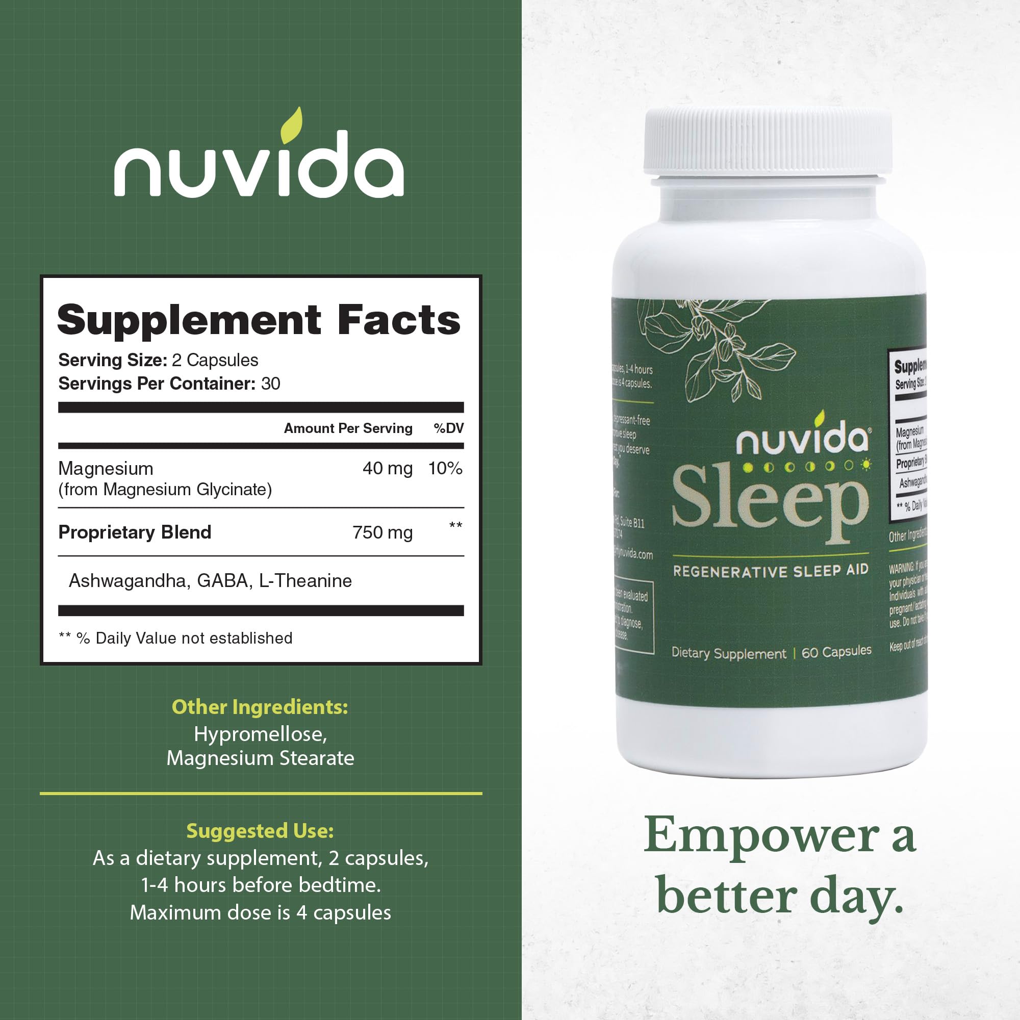 Graphic showing Ashwagandha, L-Theanine, GABA and Magnesium Glycinate ingredients