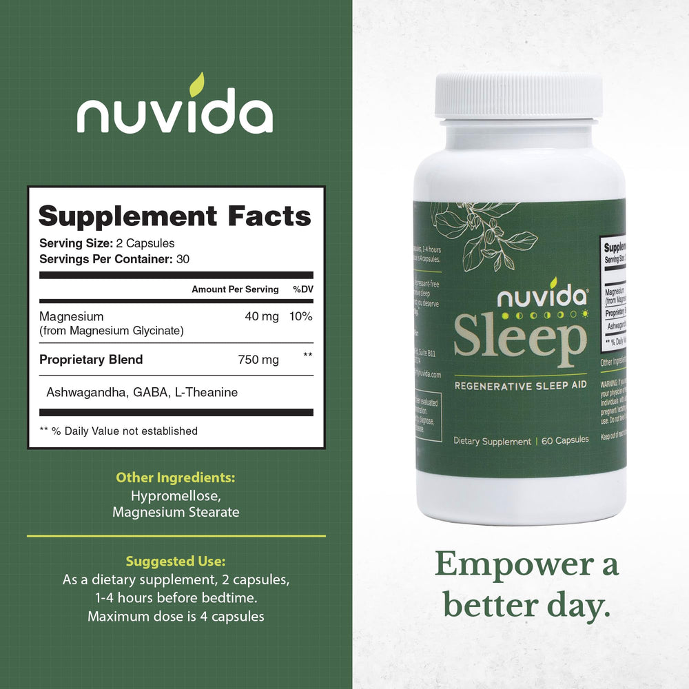 Graphic showing Ashwagandha, L-Theanine, GABA and Magnesium Glycinate ingredients