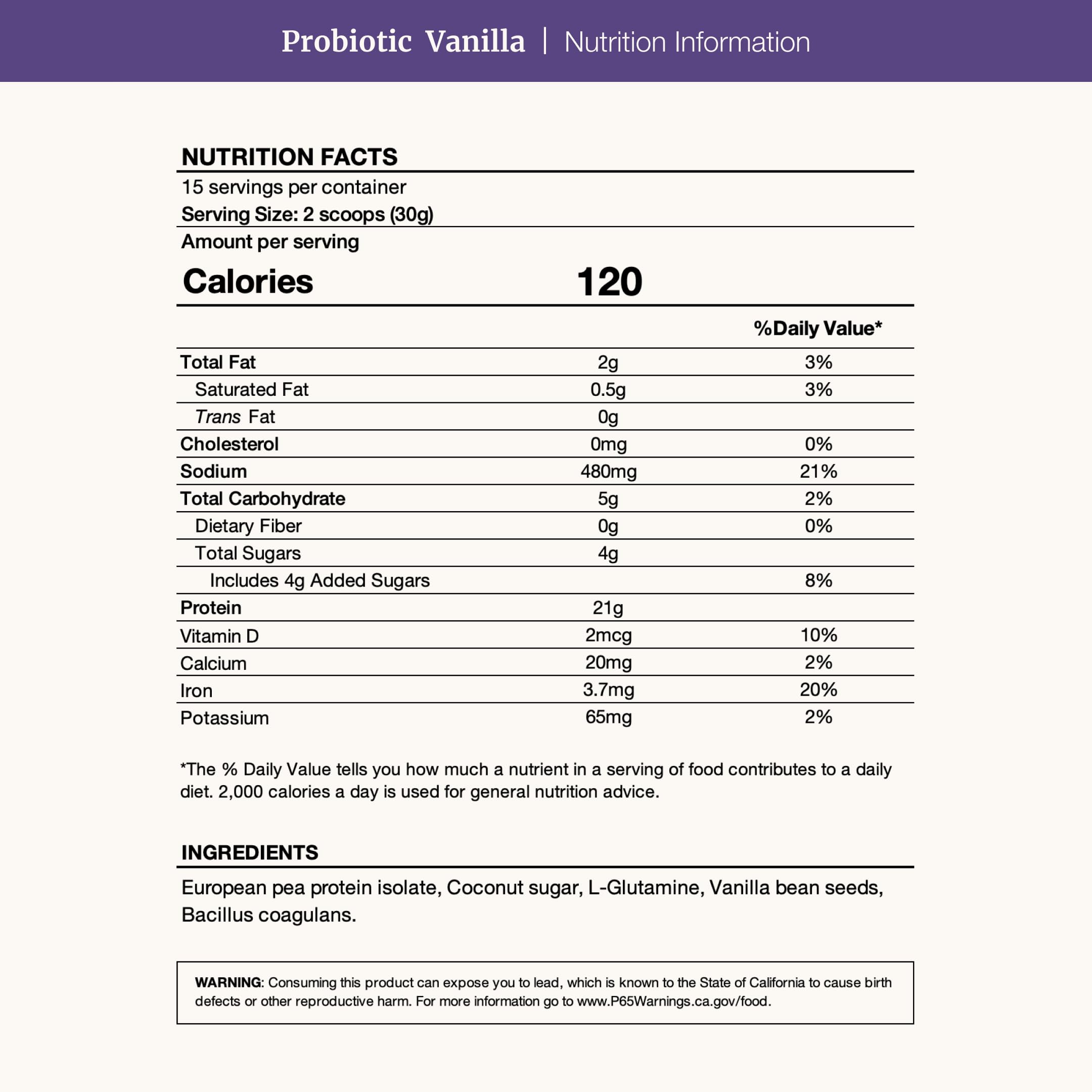 Nuzest Bethany's Pantry Digestive Protein vanilla label highlights calories and protein per serving