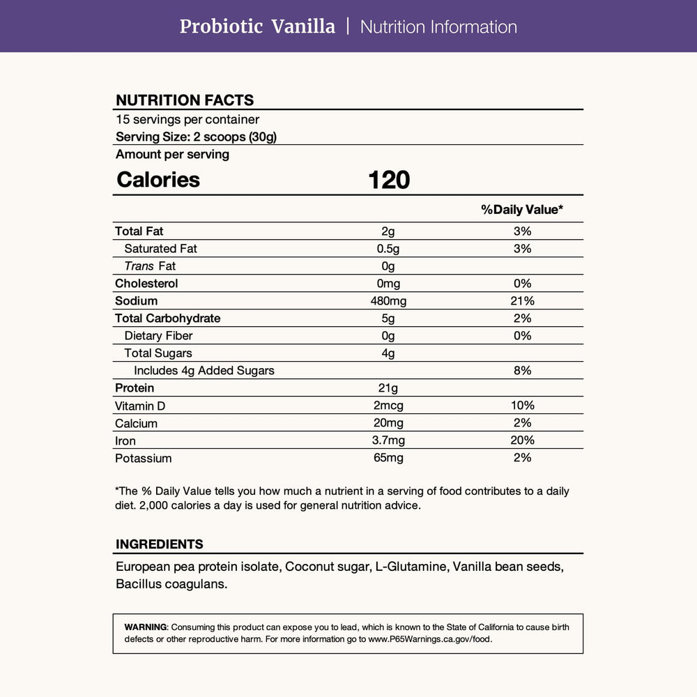 Nuzest Bethany's Pantry Digestive Protein vanilla label highlights calories and protein per serving