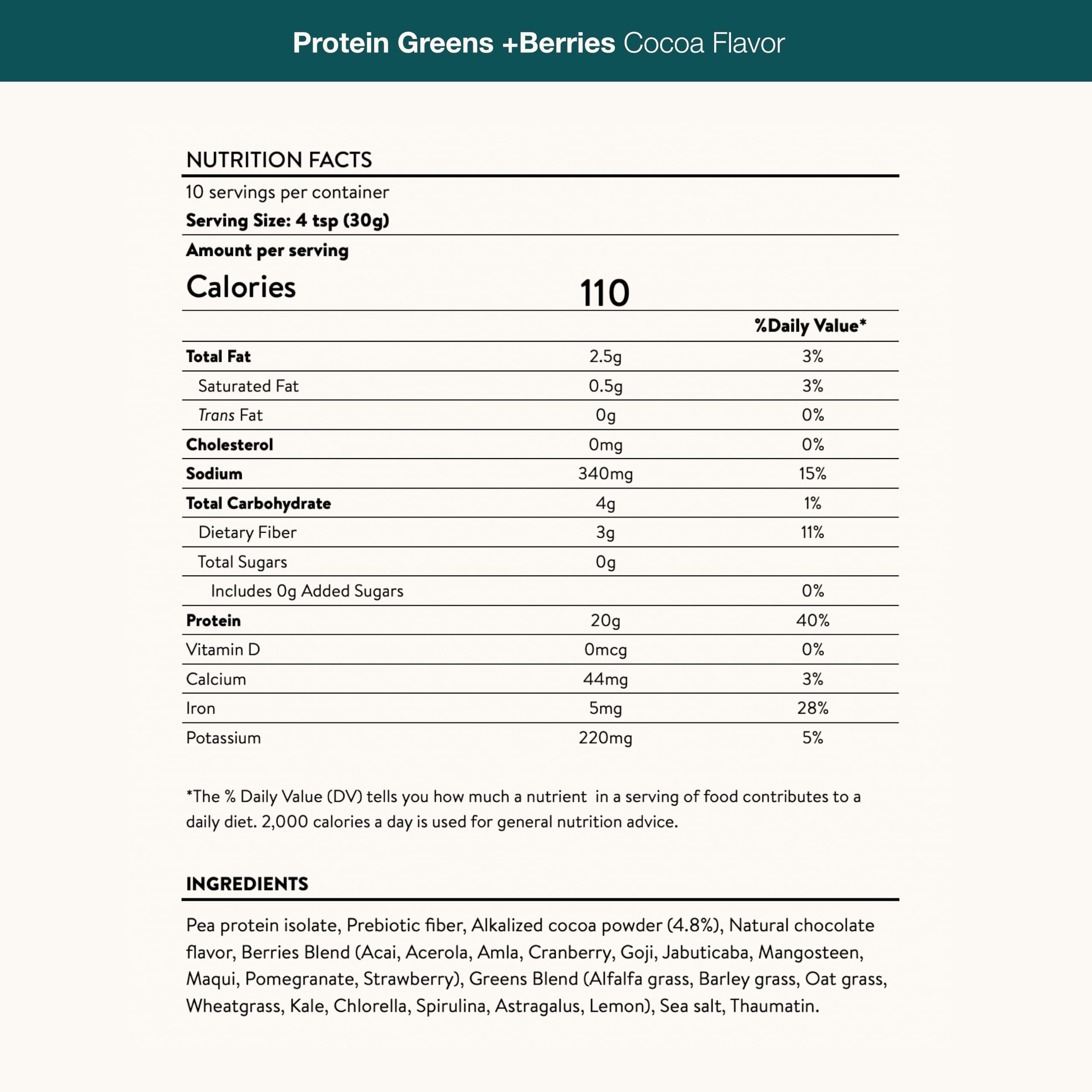 Vegan-friendly labeling for Nuzest Protein Greens + Berries Cocoa 300g