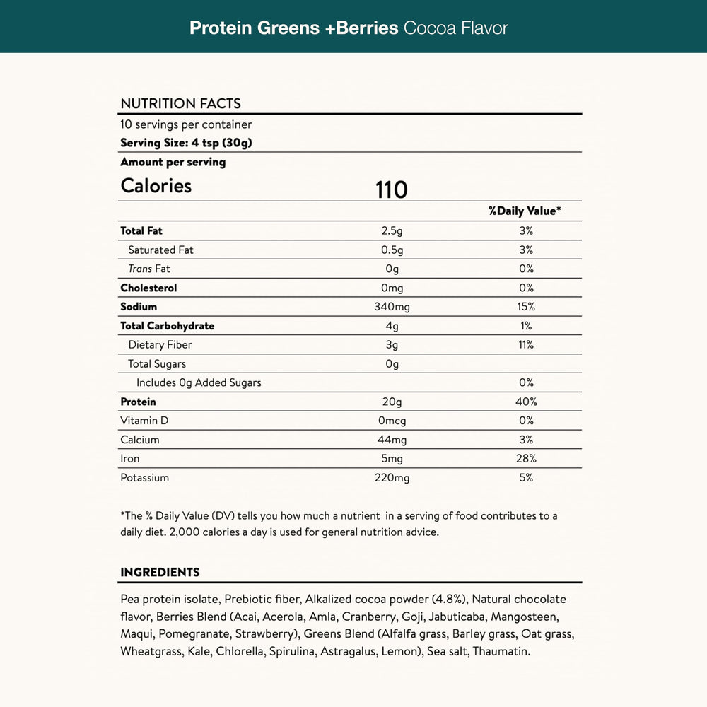 Vegan-friendly labeling for Nuzest Protein Greens + Berries Cocoa 300g