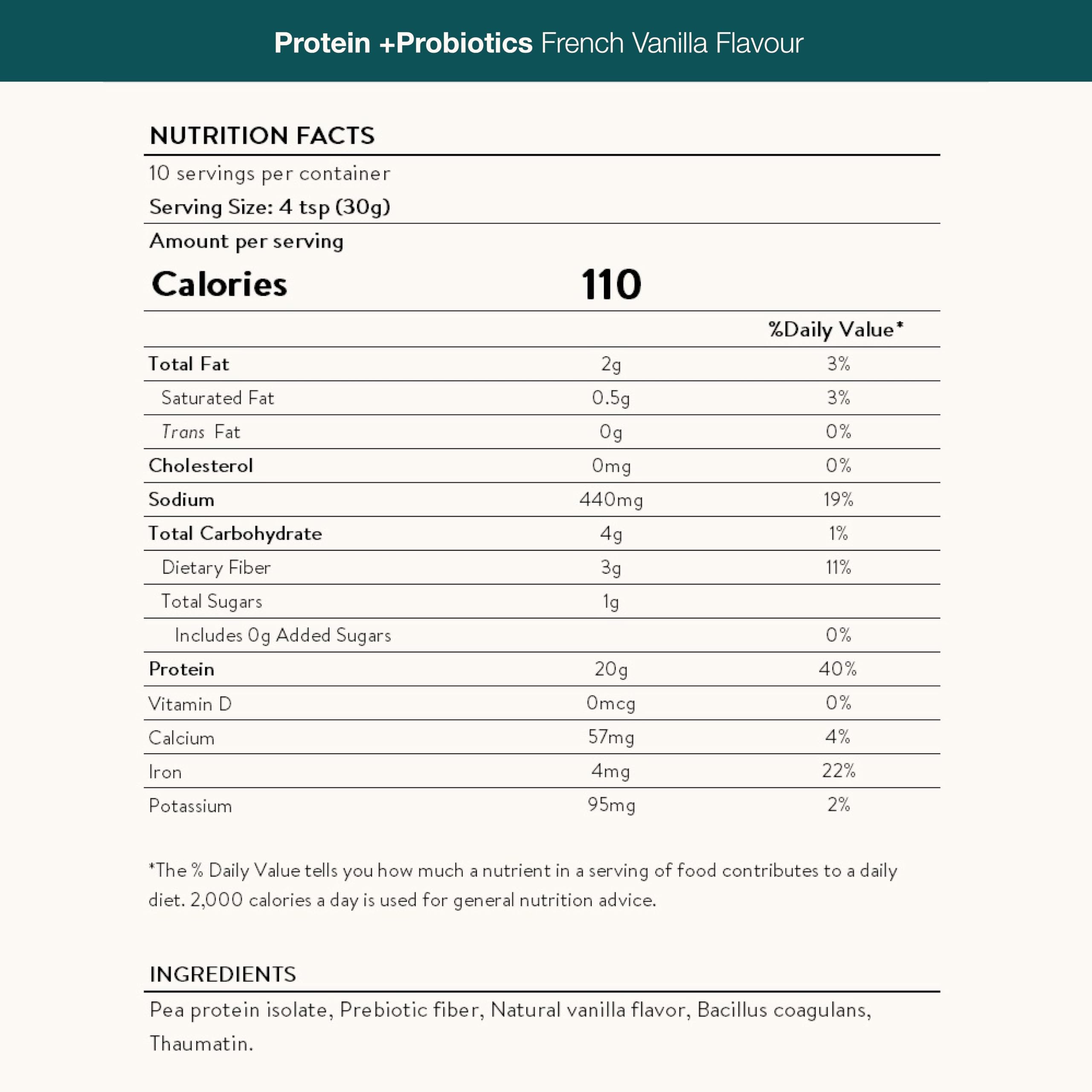 Allergen-free, plant-based protein powder packaging