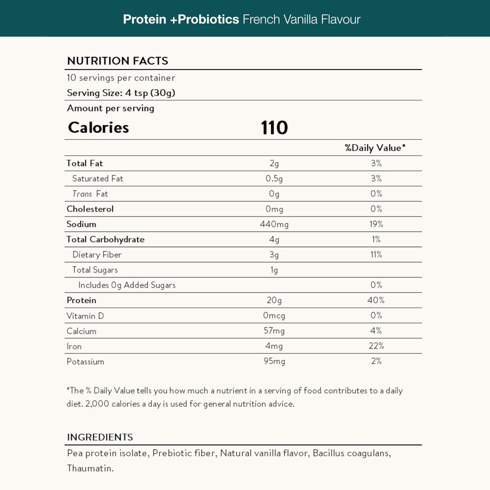 Allergen-free, plant-based protein powder packaging