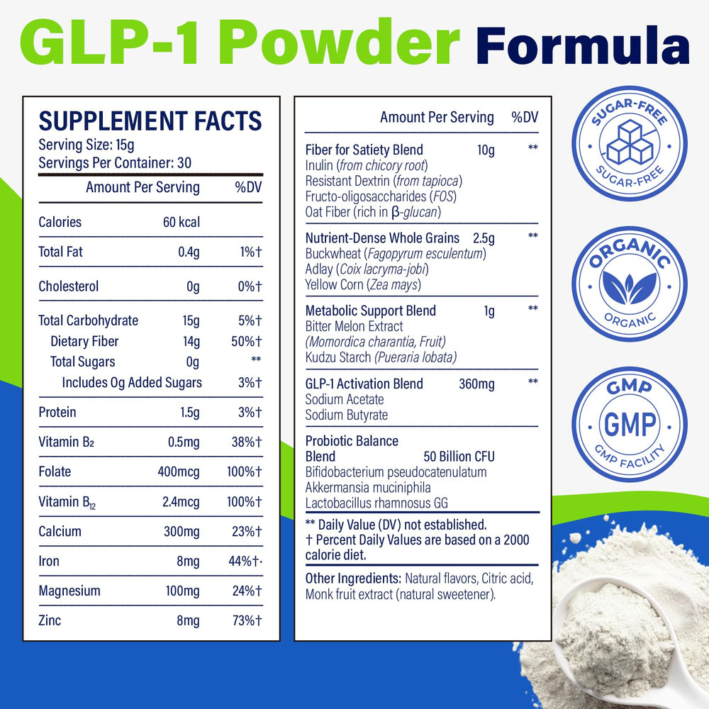 Nwiorte GLP-1 powder glass demonstrates easy mixing for a quick energy lift.