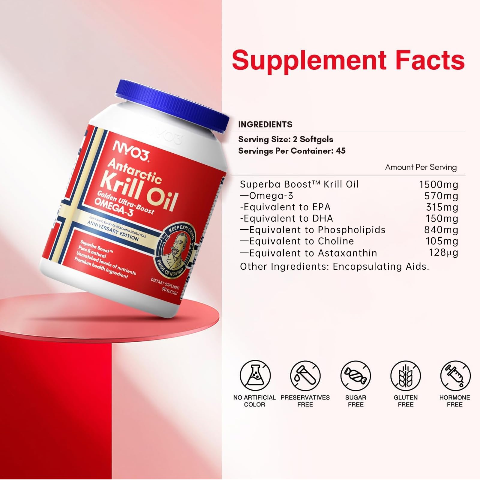 Label highlighting EPA 225mg and DHA 105mg per serving