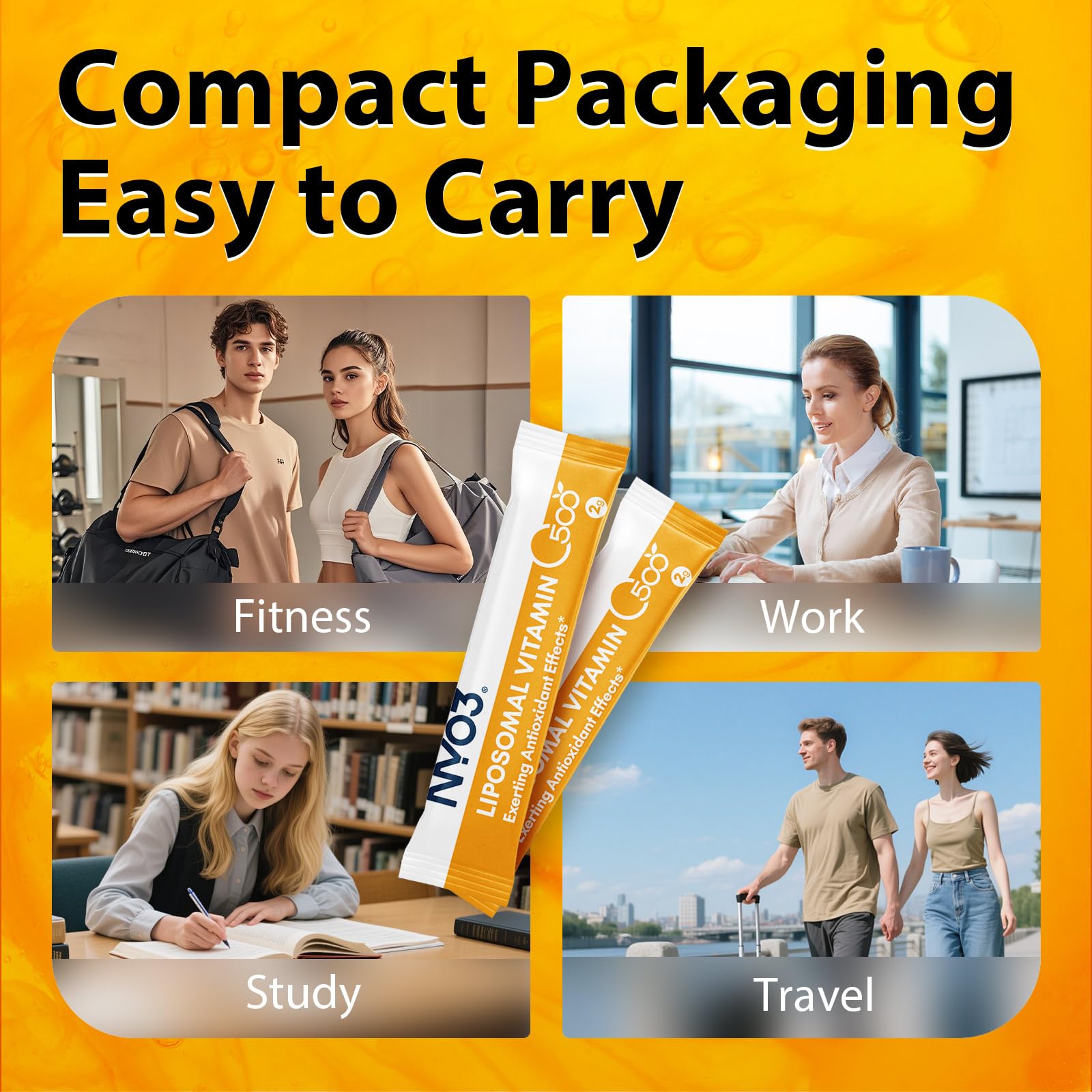 Bottle with scoop of NYO3 Liposomal Vitamin C Powder