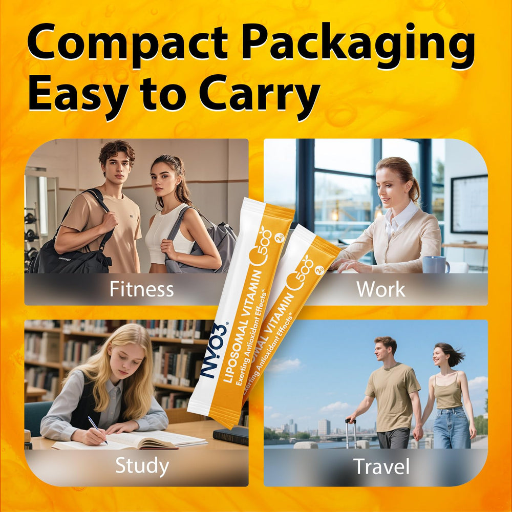 Bottle with scoop of NYO3 Liposomal Vitamin C Powder