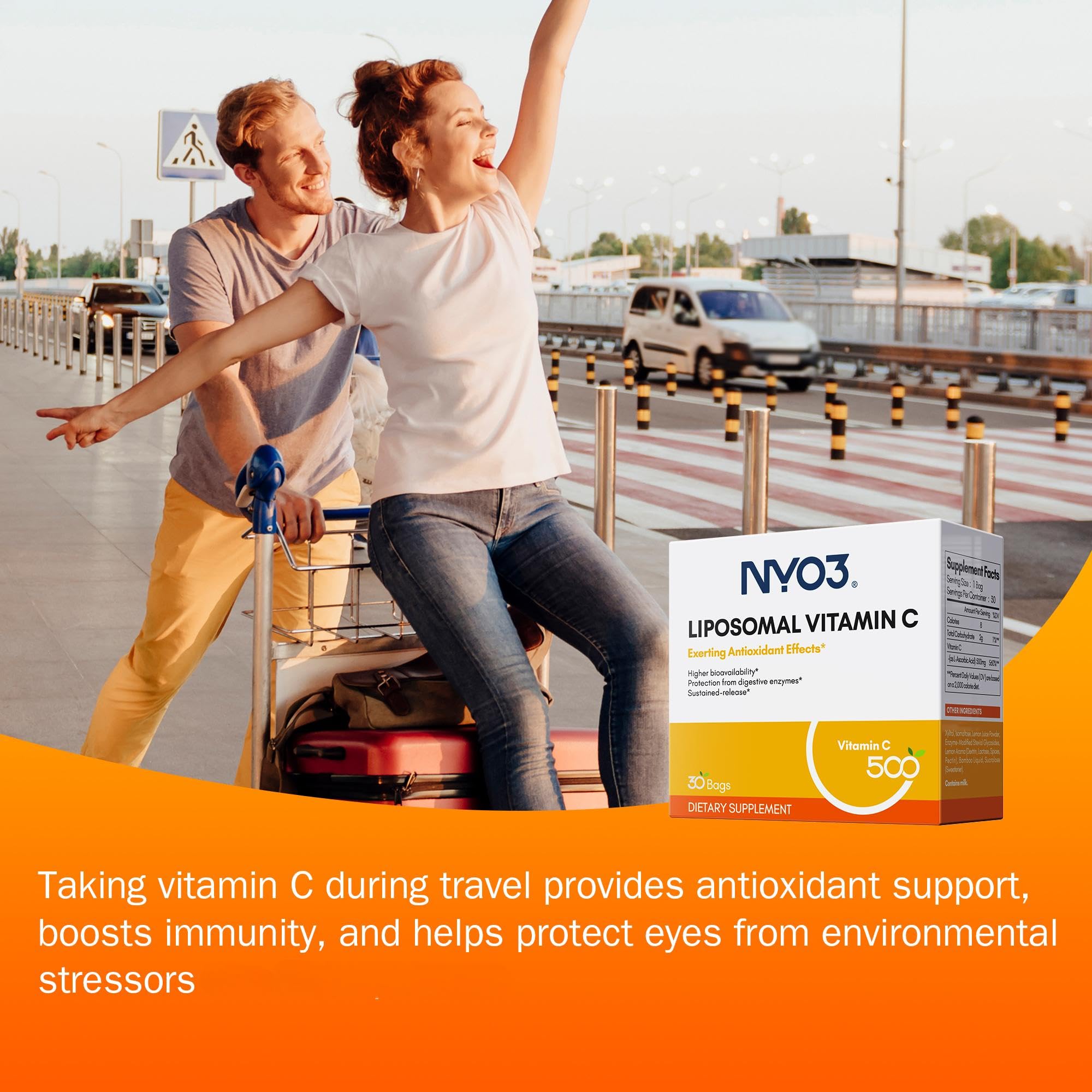 Nutrition facts and ingredients for NYO3 Liposomal Vitamin C