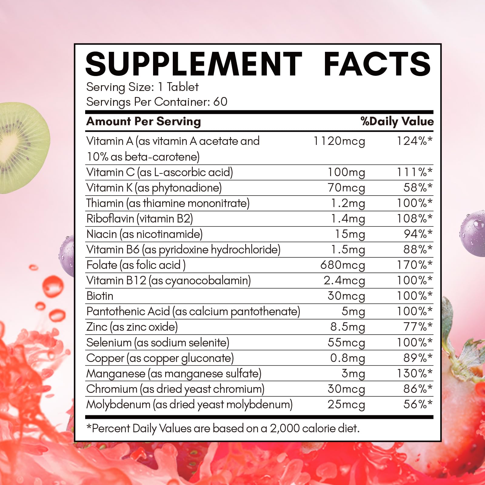 NYO3 Women’s Multivitamin bottle back label with details