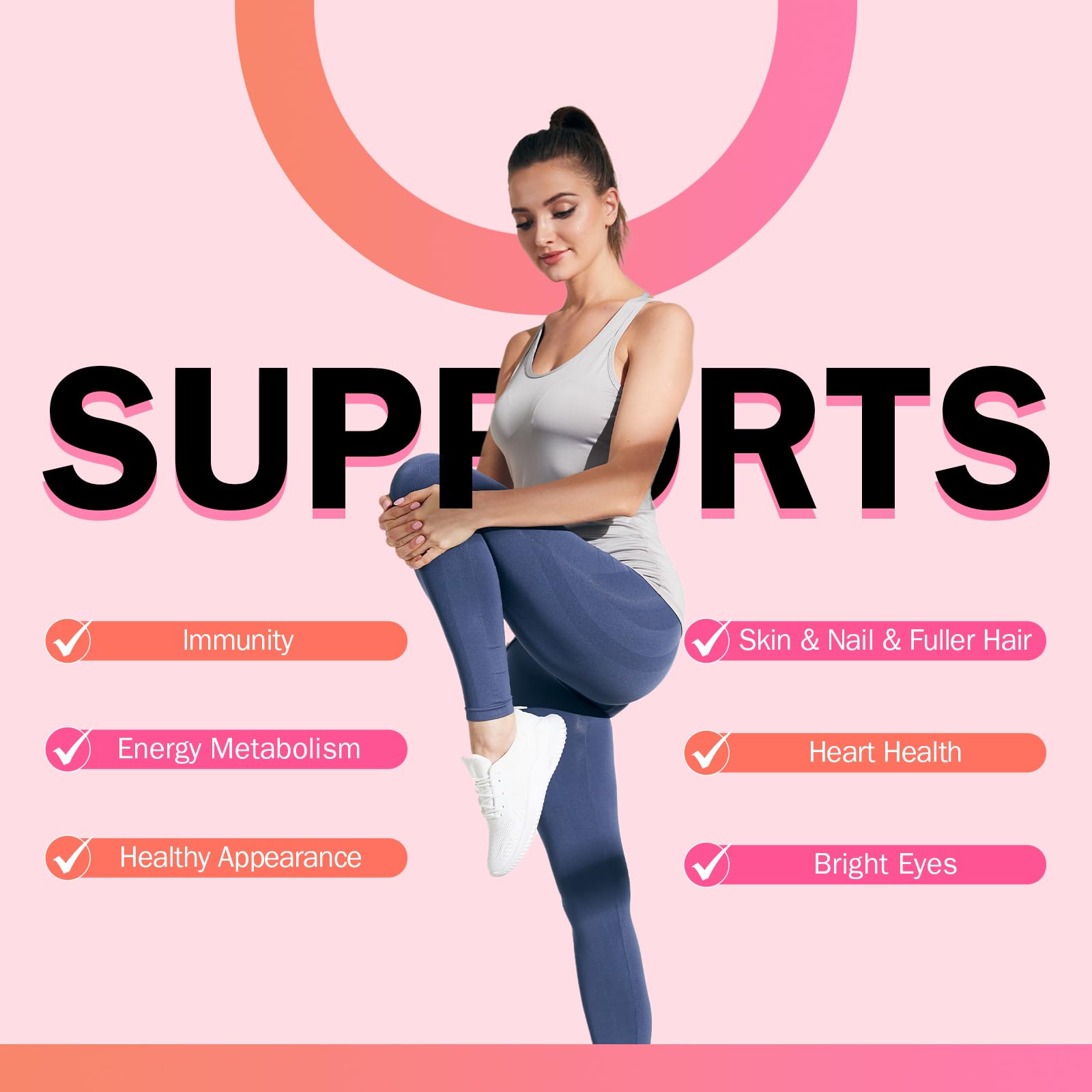 Healthy, active woman lifestyle emphasizing hair, skin and nails