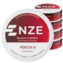 NZE Caffeine Free Nootropic Pouches Black Cherry can front view