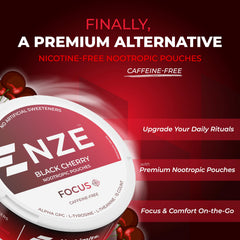 Close-up of NZE Black Cherry pouch label