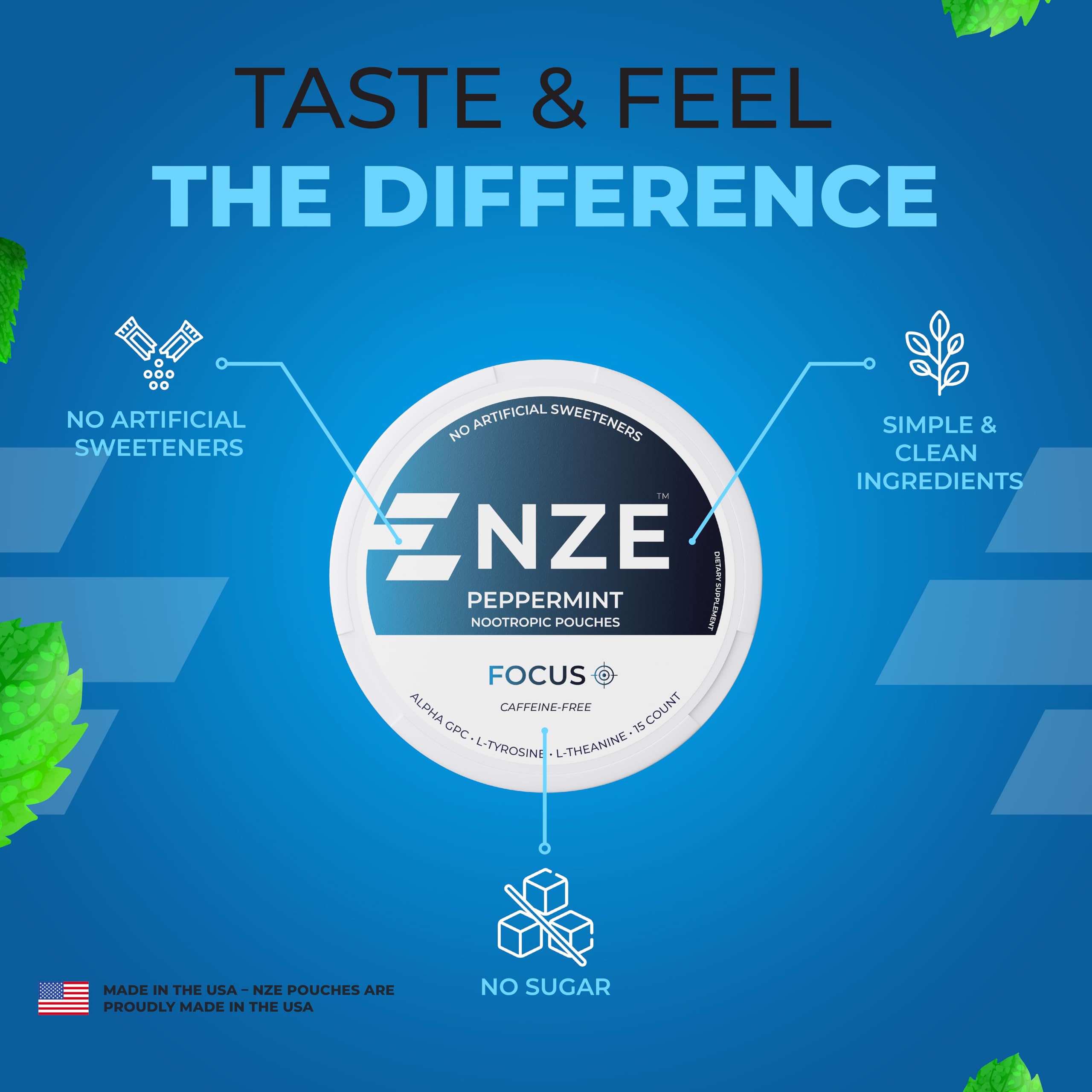 Premium nootropic ingredients label on NZE packaging