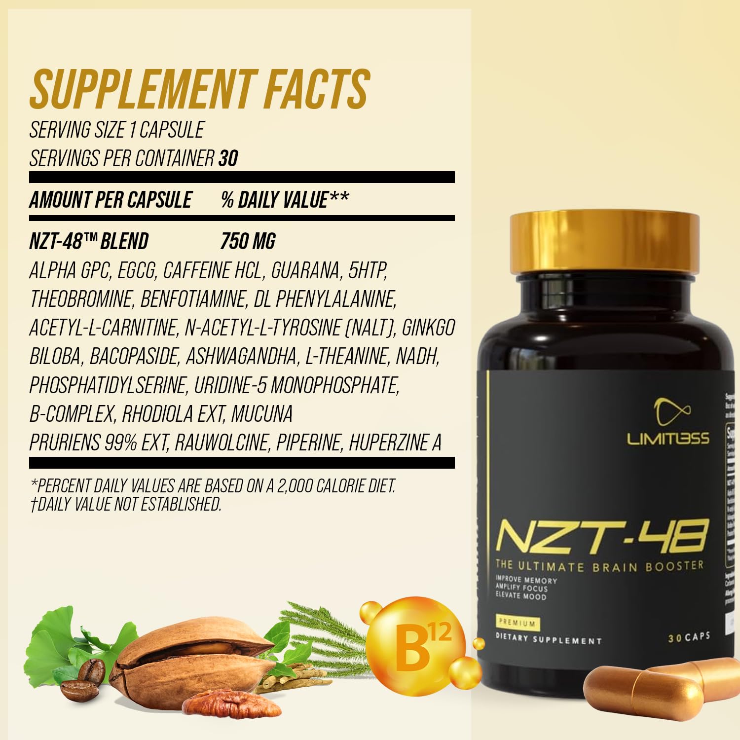 NZT-48 Brain Booster capsules inside bottle