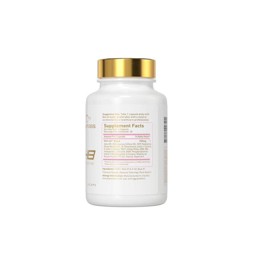 NZT-48 Premium Brain Booster for Her bottle back showing supplement facts and usage