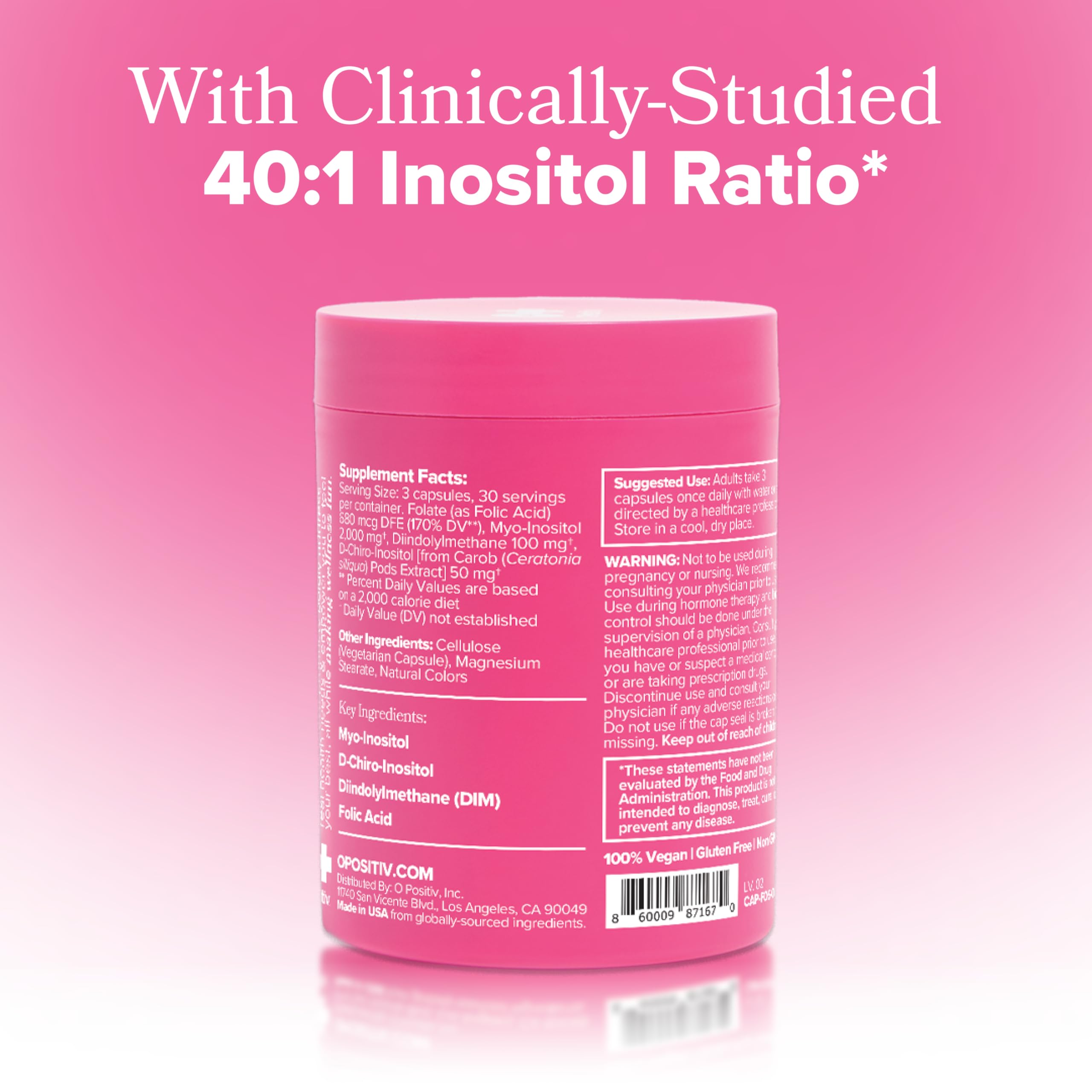 O Positiv FLO Ovarian next to measuring tape illustrating 90‑day supply and consistent use