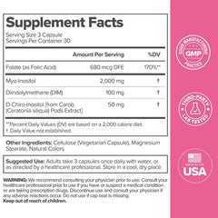 O Positiv FLO Ovarian supplement facts label view showing myo and d‑chiro inositol 40:1 ratio
