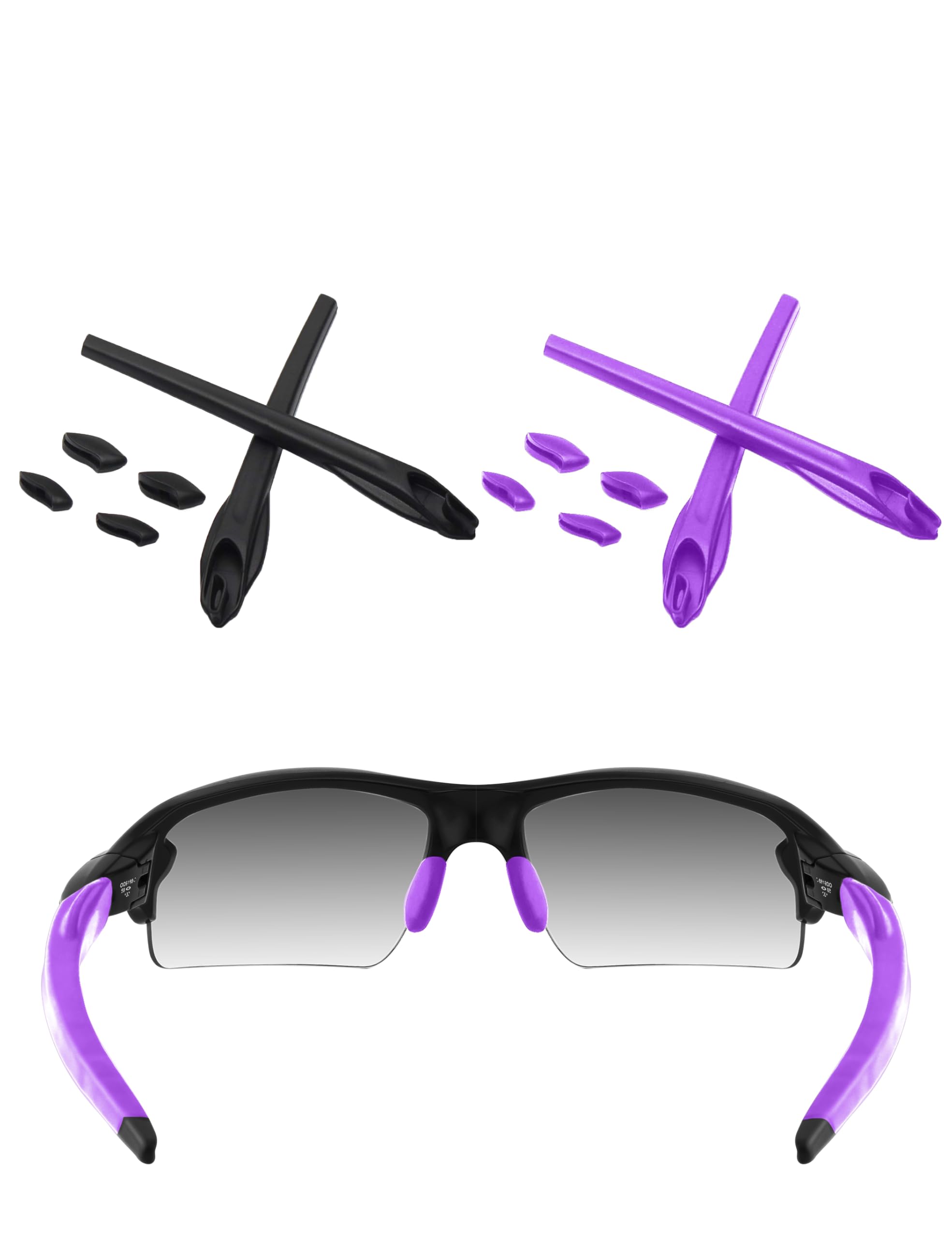 ToughAsNails replacement rubber kit for Oakley Flak 2.0 XL with black and purple earsocks and nose pads