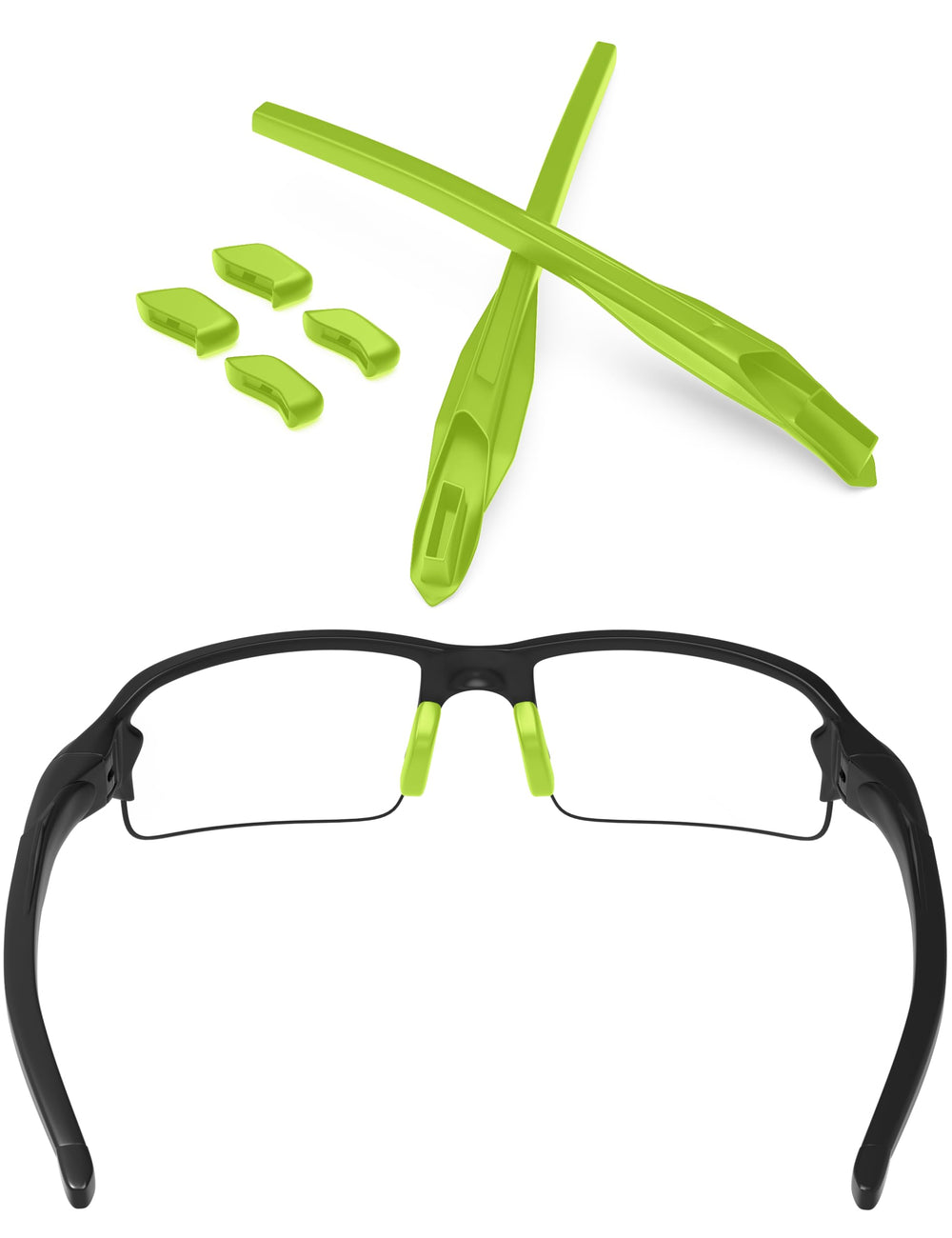 Green ToughAsNails replacement rubber kit for Oakley Flak 2.0 XL sunglasses featuring earsocks and nose pads